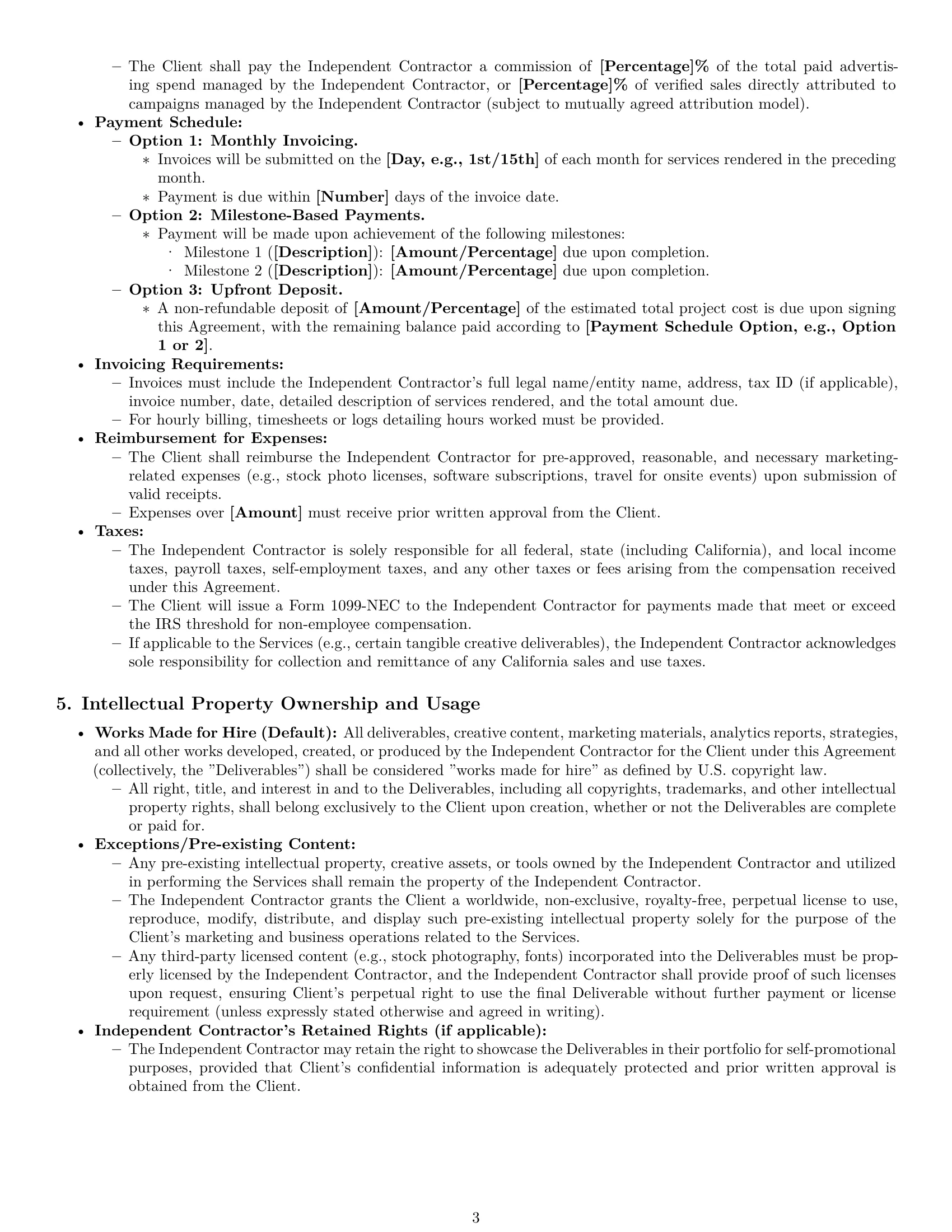 Preview page 3 of Pro California marketing independent contractor agreement template