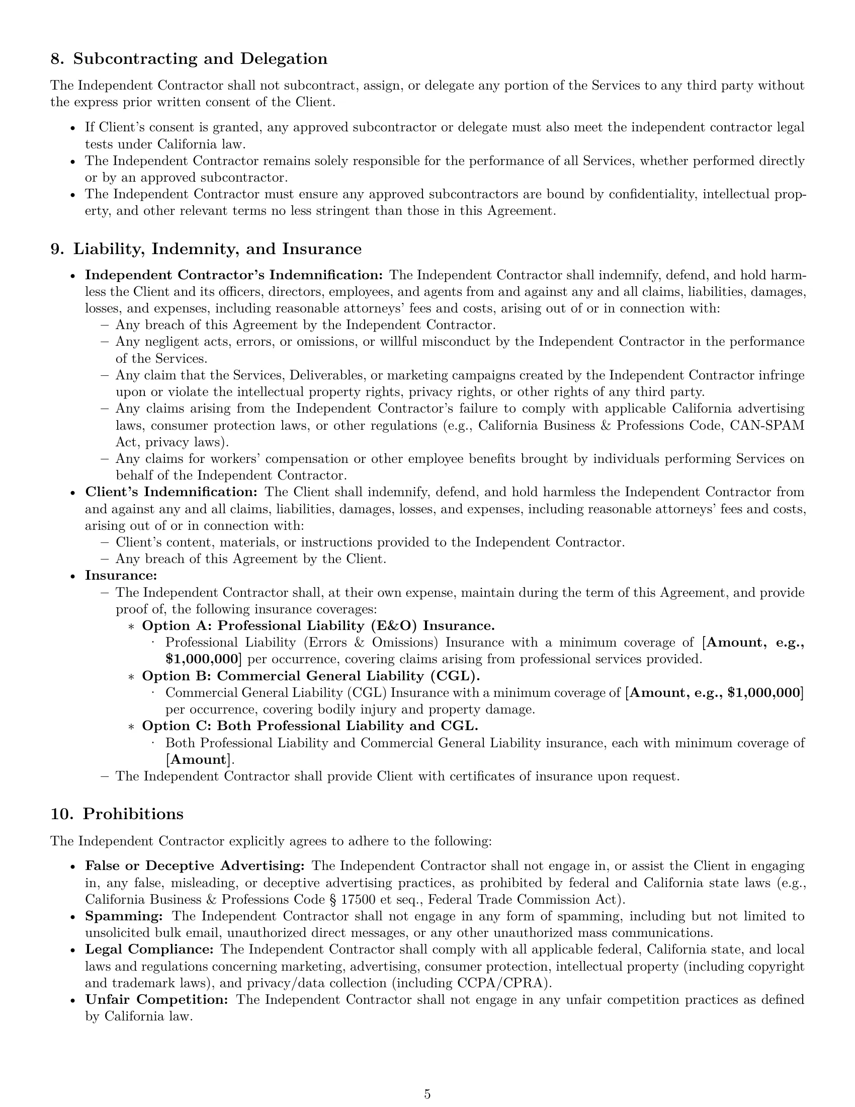 Preview page 5 of Pro California marketing independent contractor agreement template
