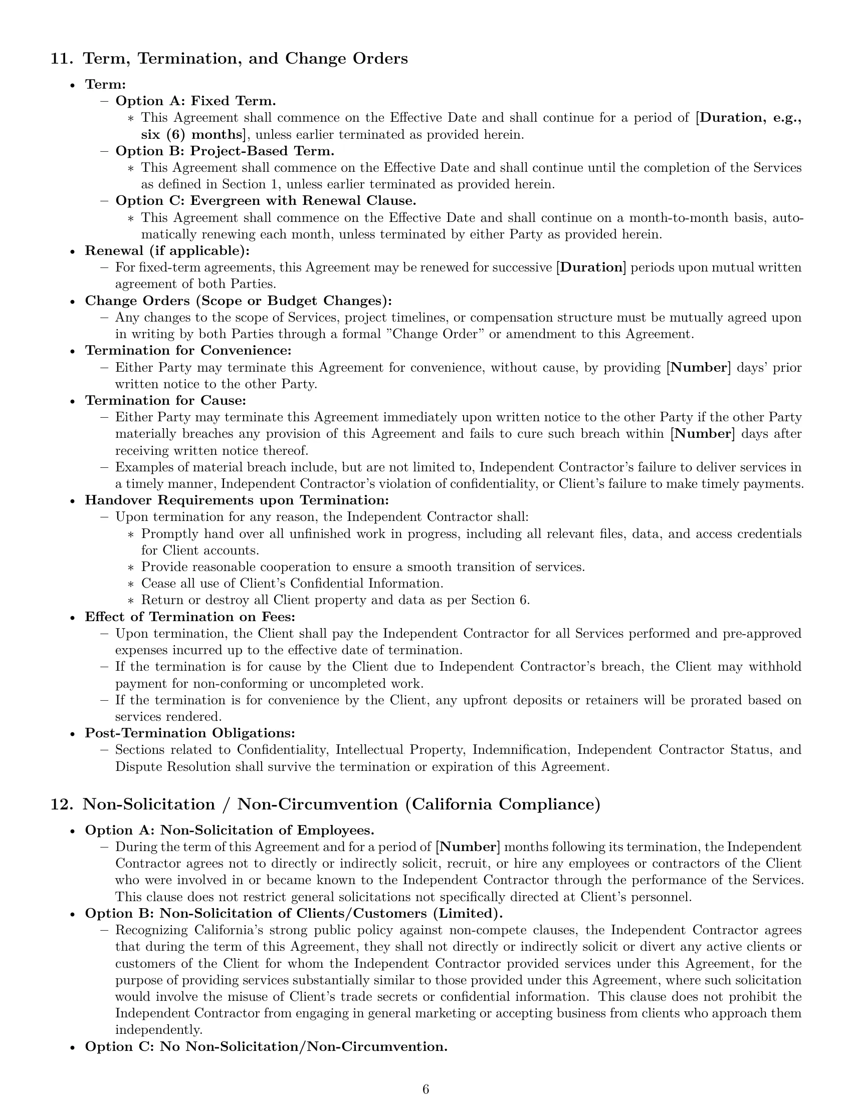 Preview page 6 of Pro California marketing independent contractor agreement template