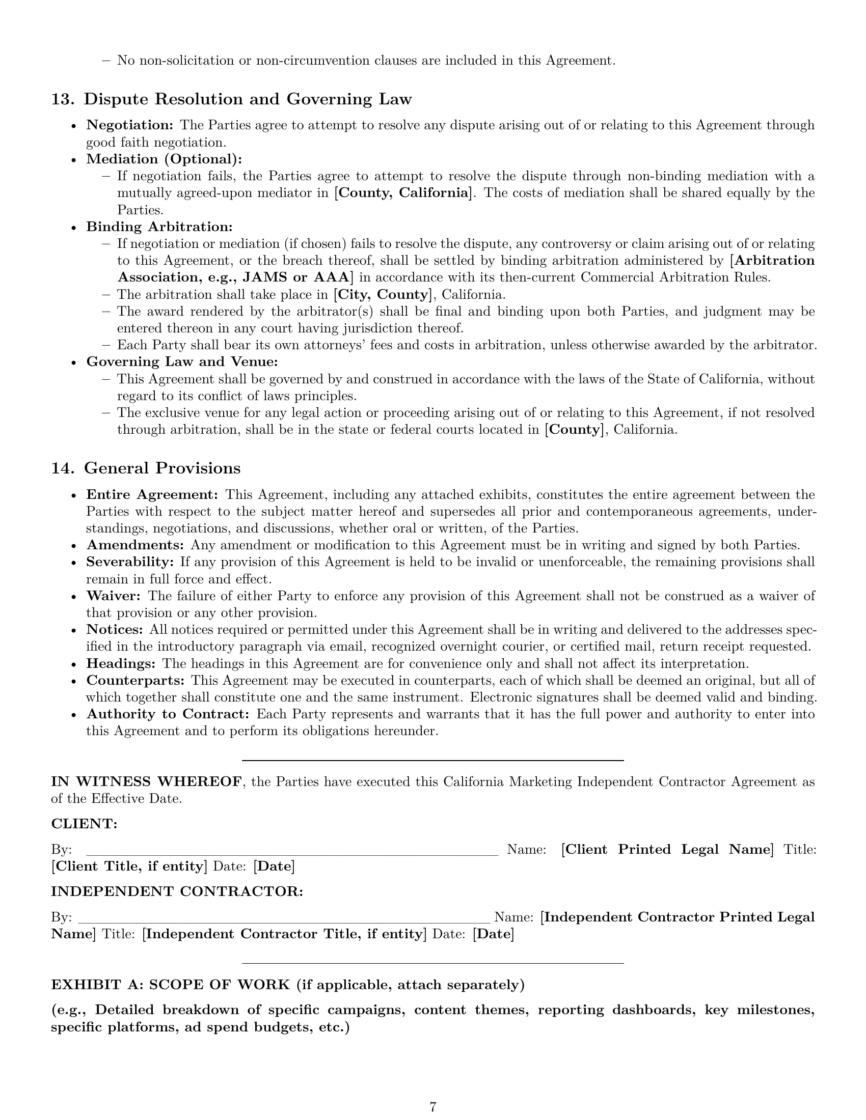 Preview page 7 of Pro California marketing independent contractor agreement template