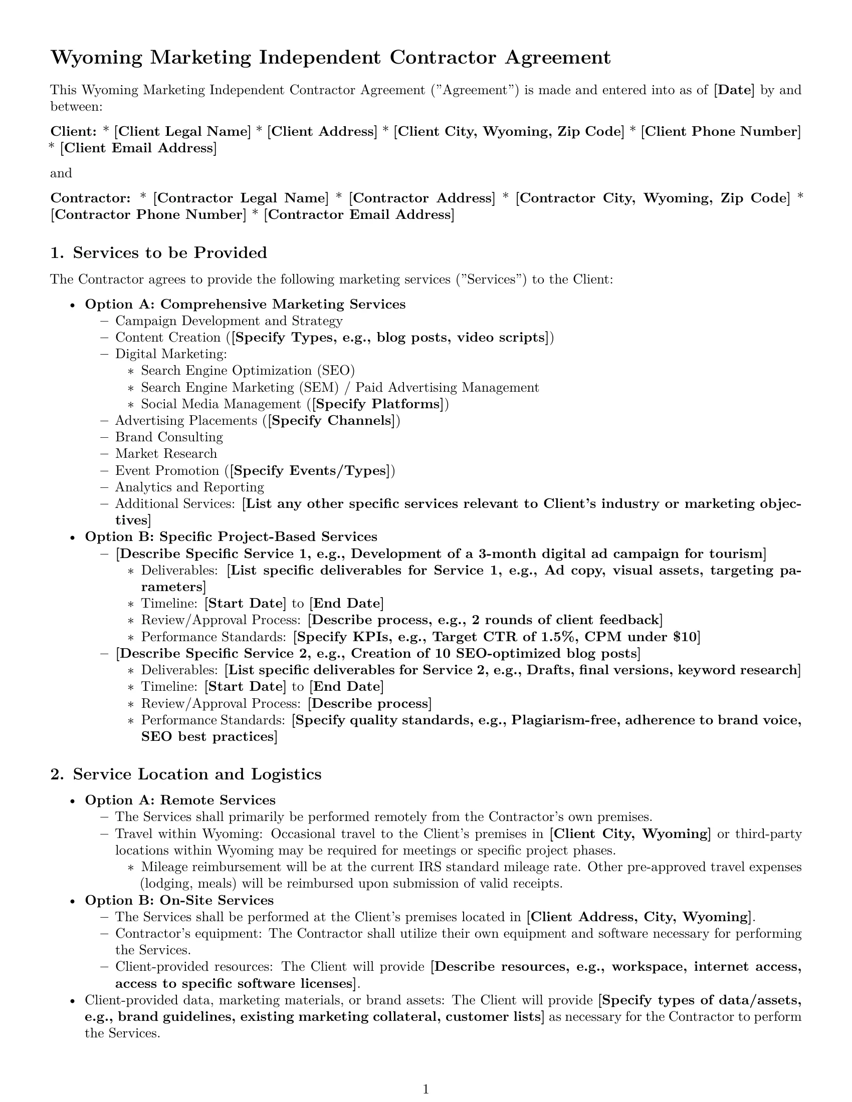 Preview page 1 of Pro Wyoming marketing independent contractor agreement template