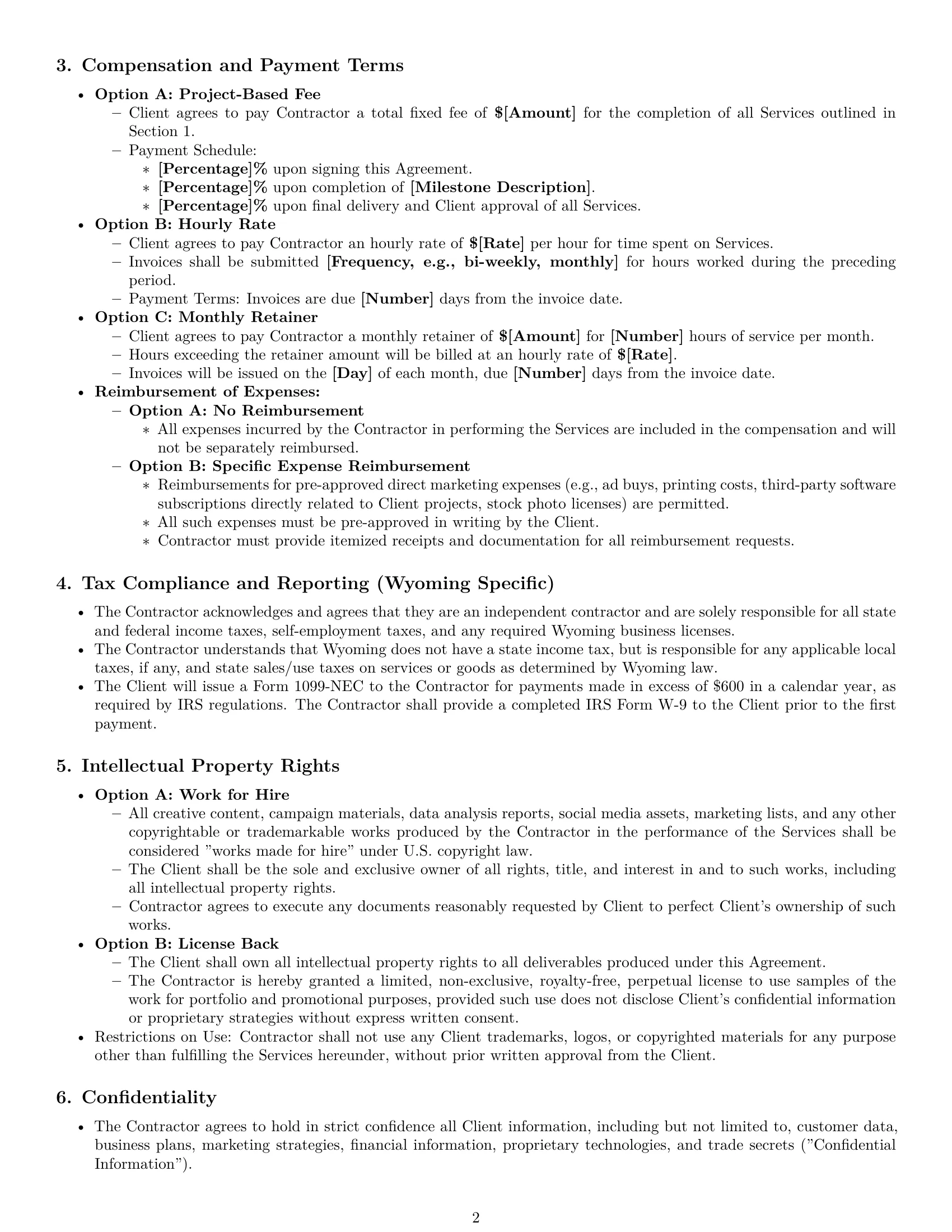 Preview page 2 of Pro Wyoming marketing independent contractor agreement template