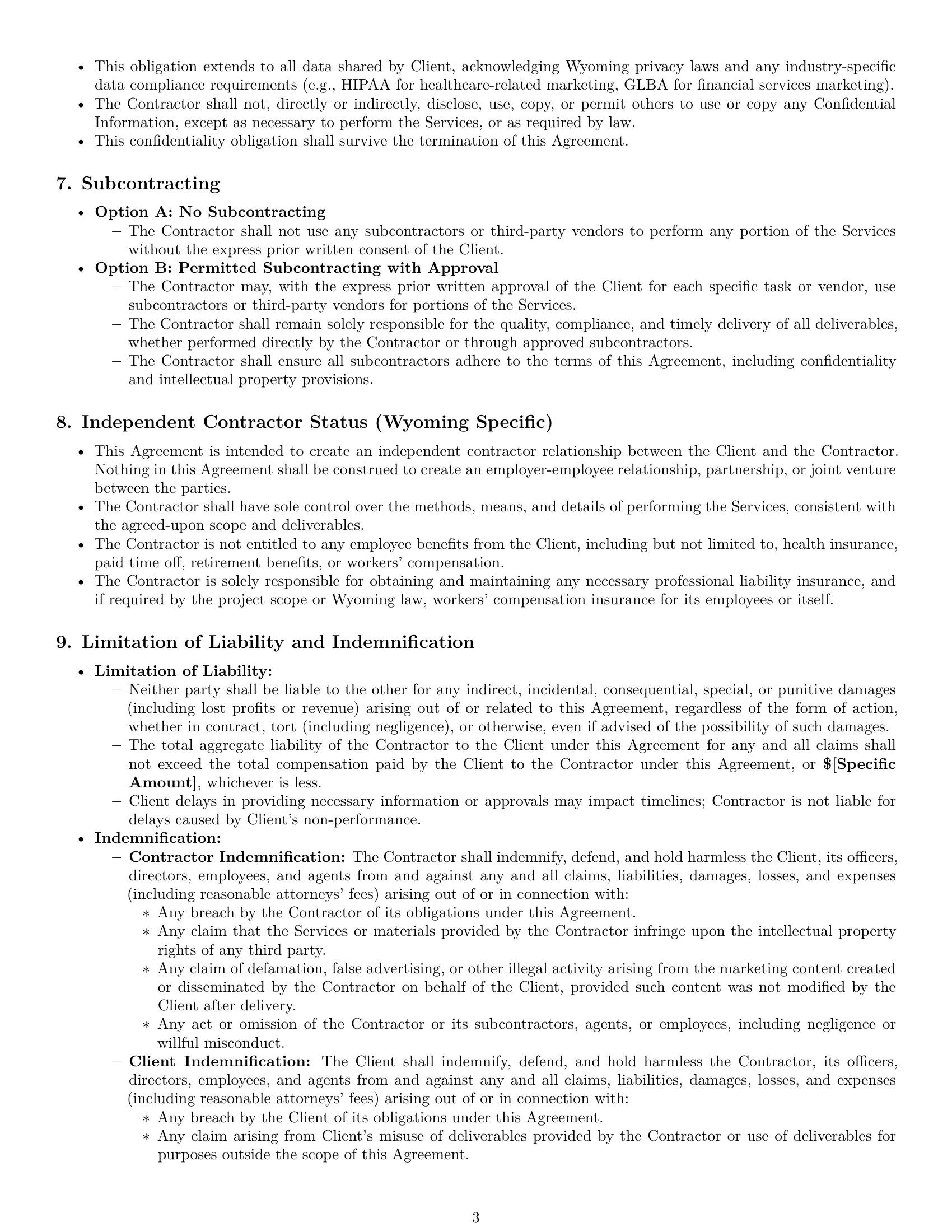 Preview page 3 of Pro Wyoming marketing independent contractor agreement template