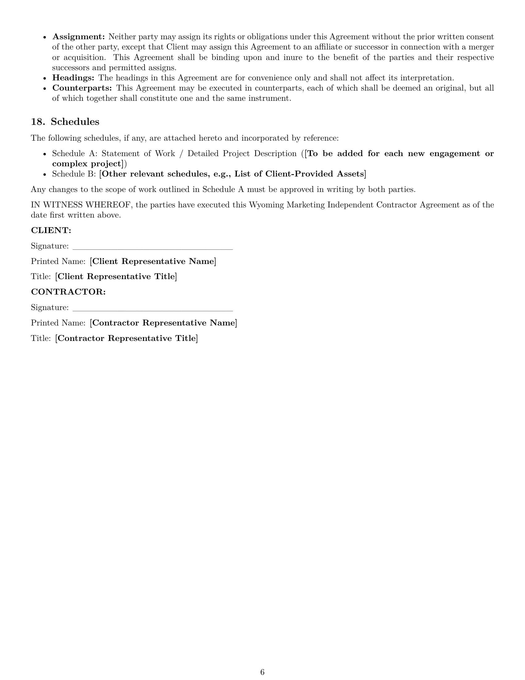 Preview page 6 of Pro Wyoming marketing independent contractor agreement template