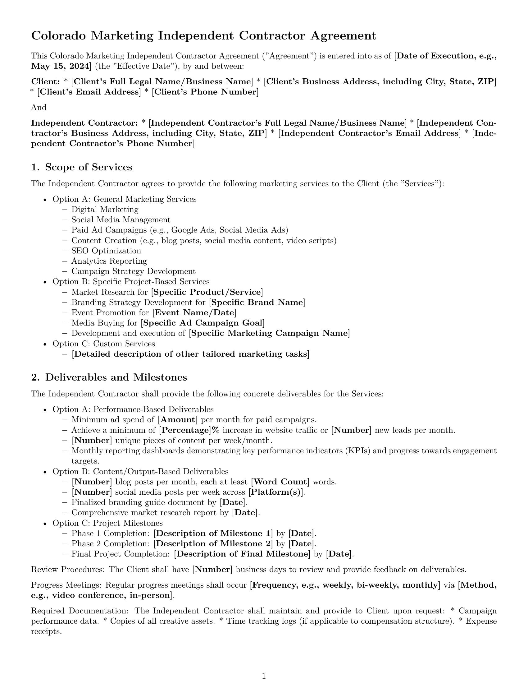 Preview page 1 of Pro Colorado marketing independent contractor agreement template