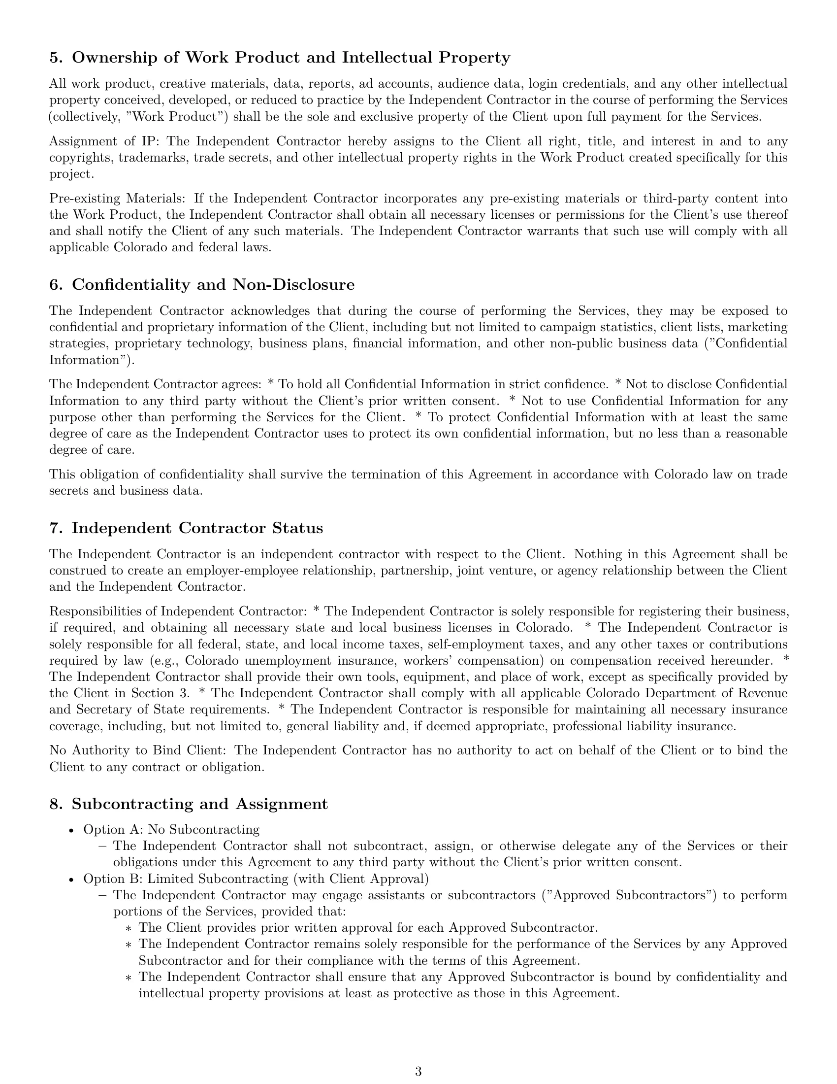 Preview page 3 of Pro Colorado marketing independent contractor agreement template