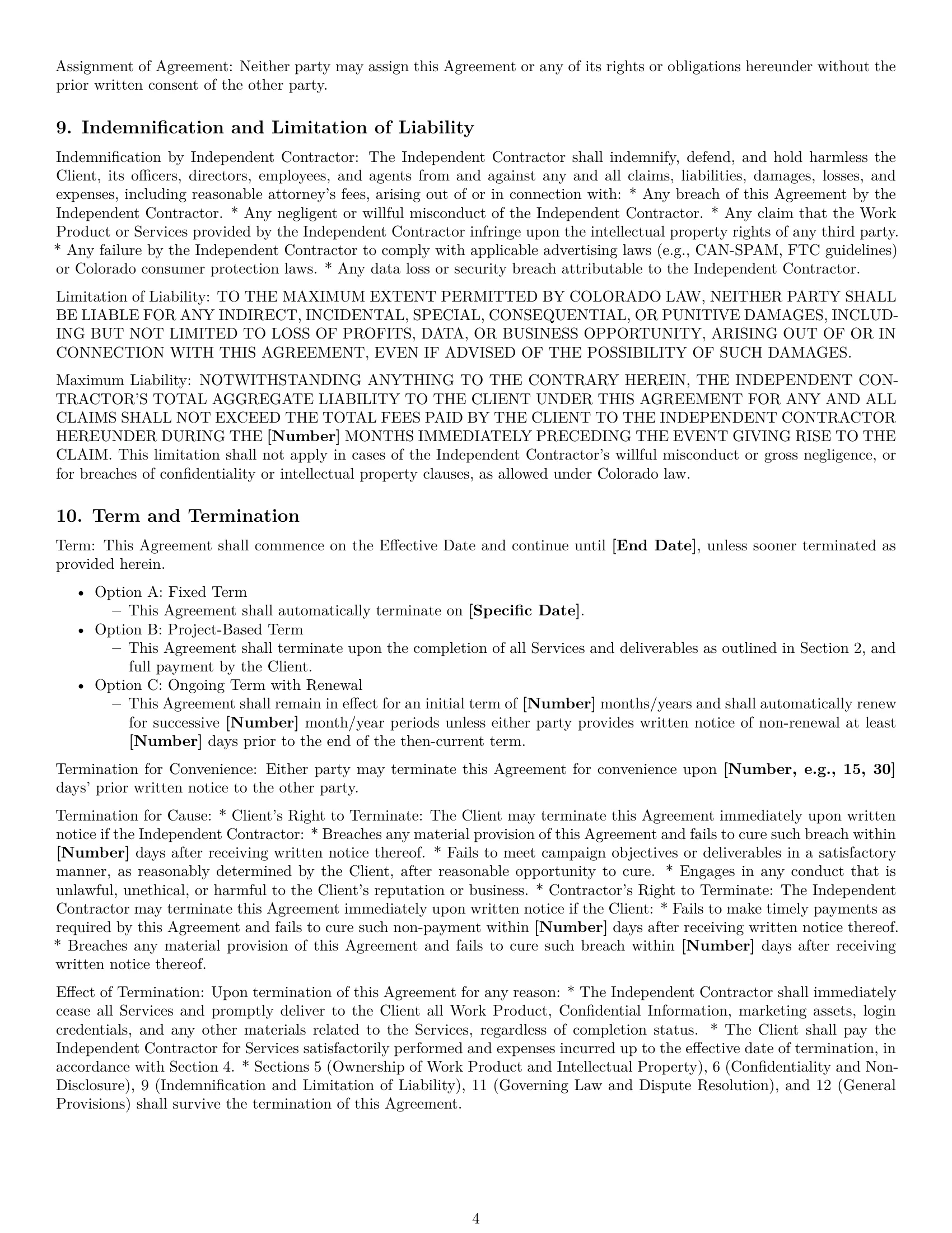 Preview page 4 of Pro Colorado marketing independent contractor agreement template