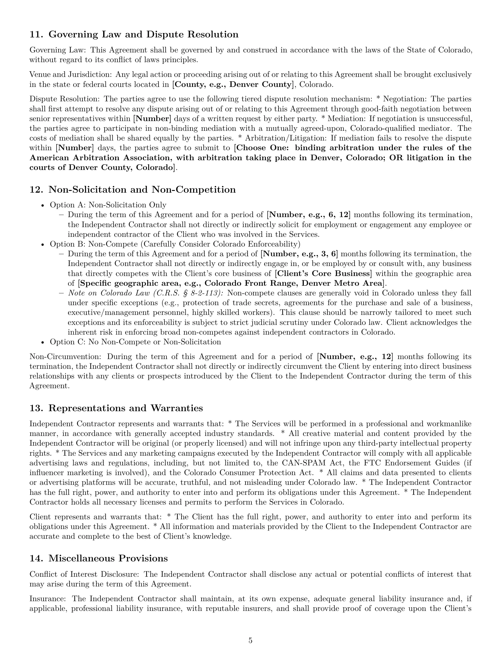 Preview page 5 of Pro Colorado marketing independent contractor agreement template