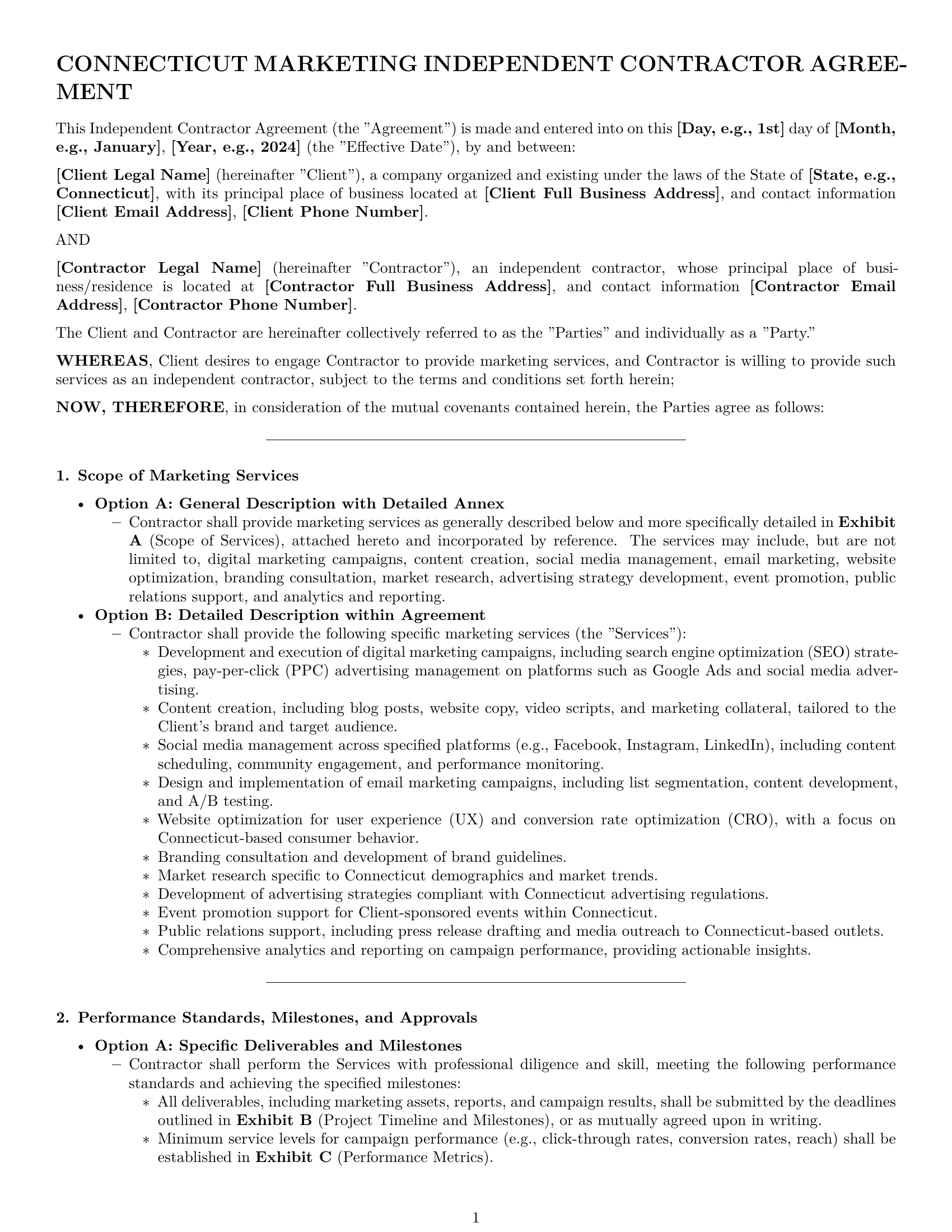 Preview page 1 of Pro Connecticut marketing independent contractor agreement template