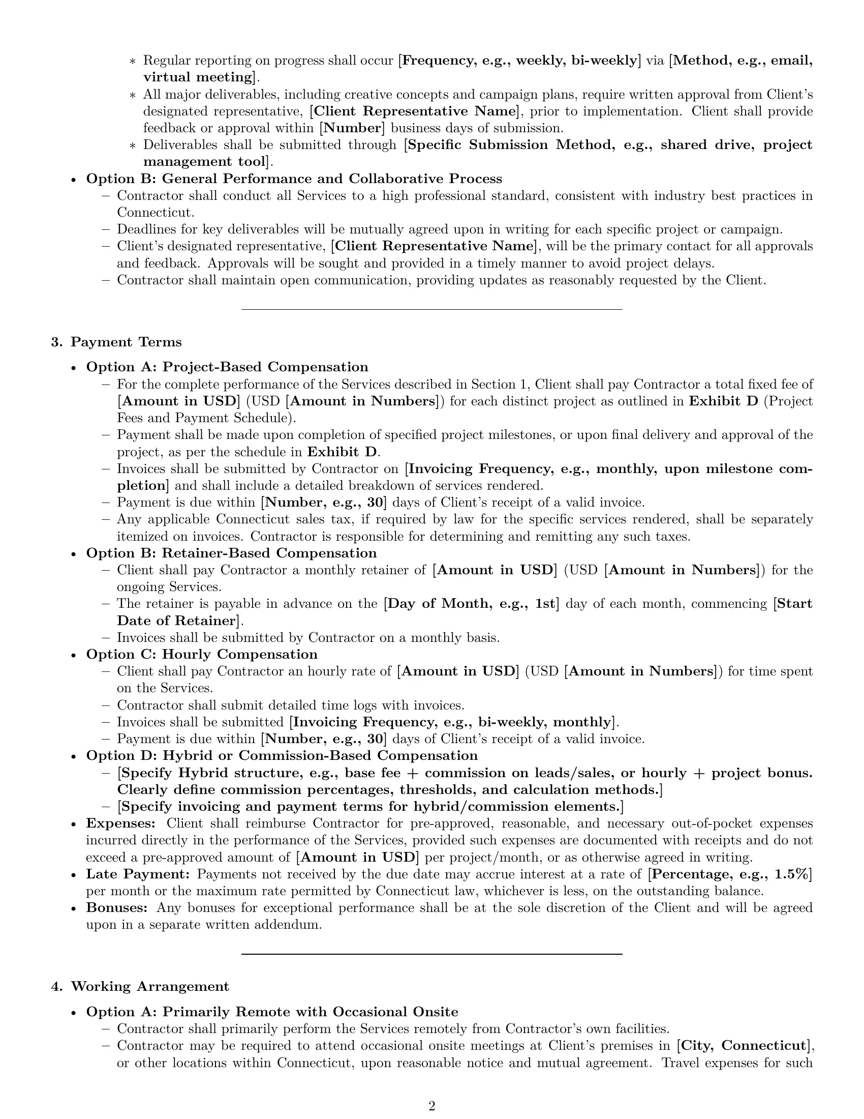 Preview page 2 of Pro Connecticut marketing independent contractor agreement template