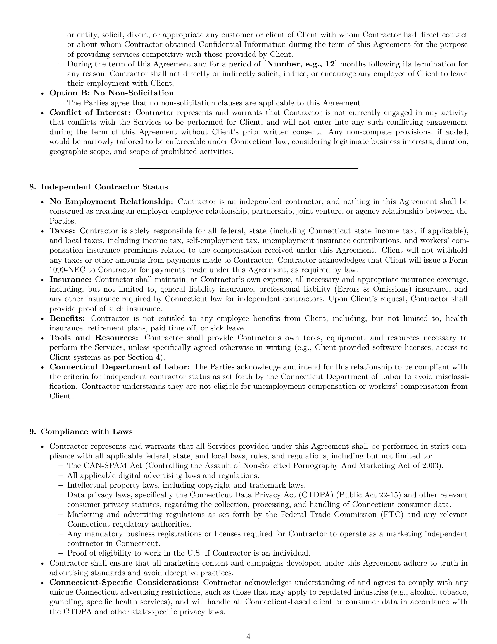 Preview page 4 of Pro Connecticut marketing independent contractor agreement template