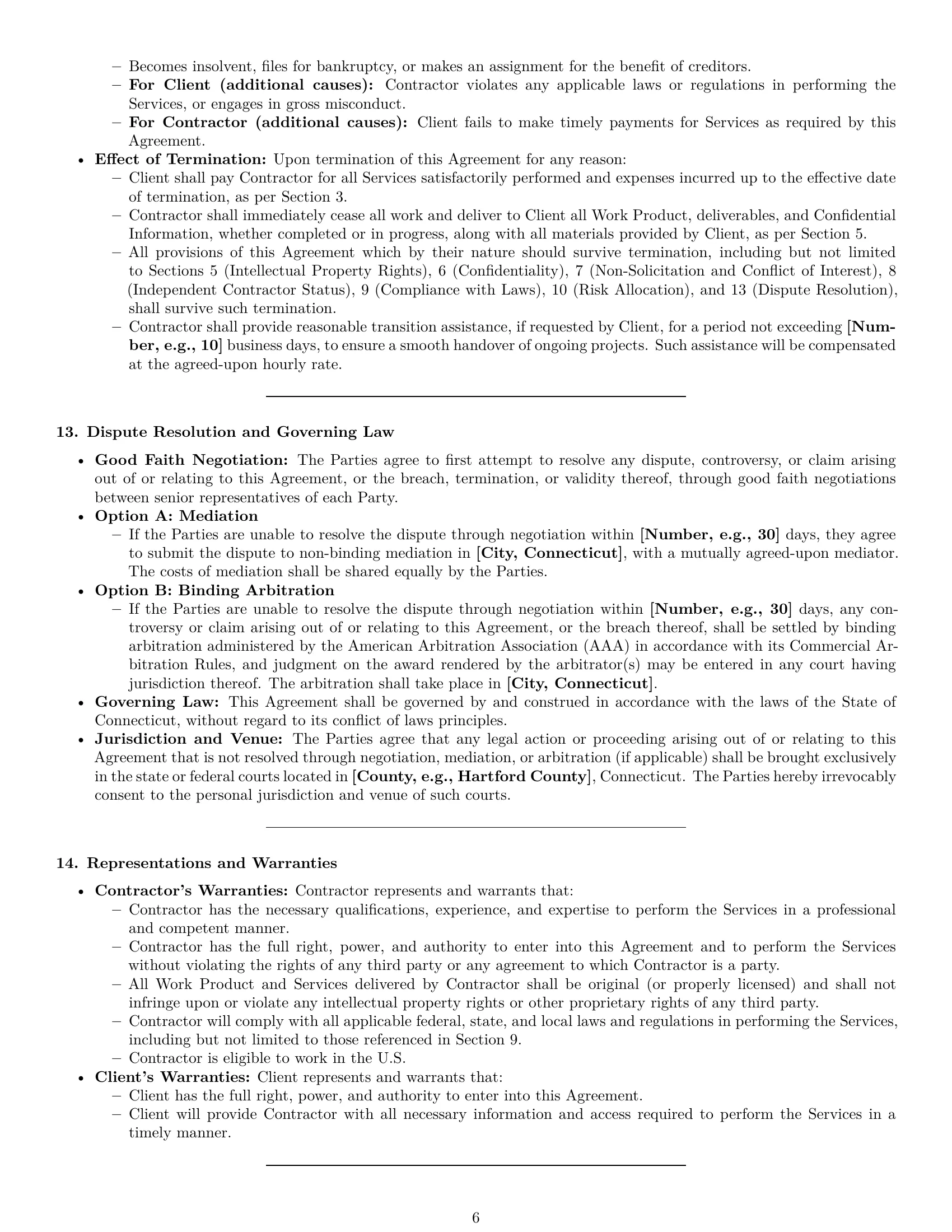 Preview page 6 of Pro Connecticut marketing independent contractor agreement template