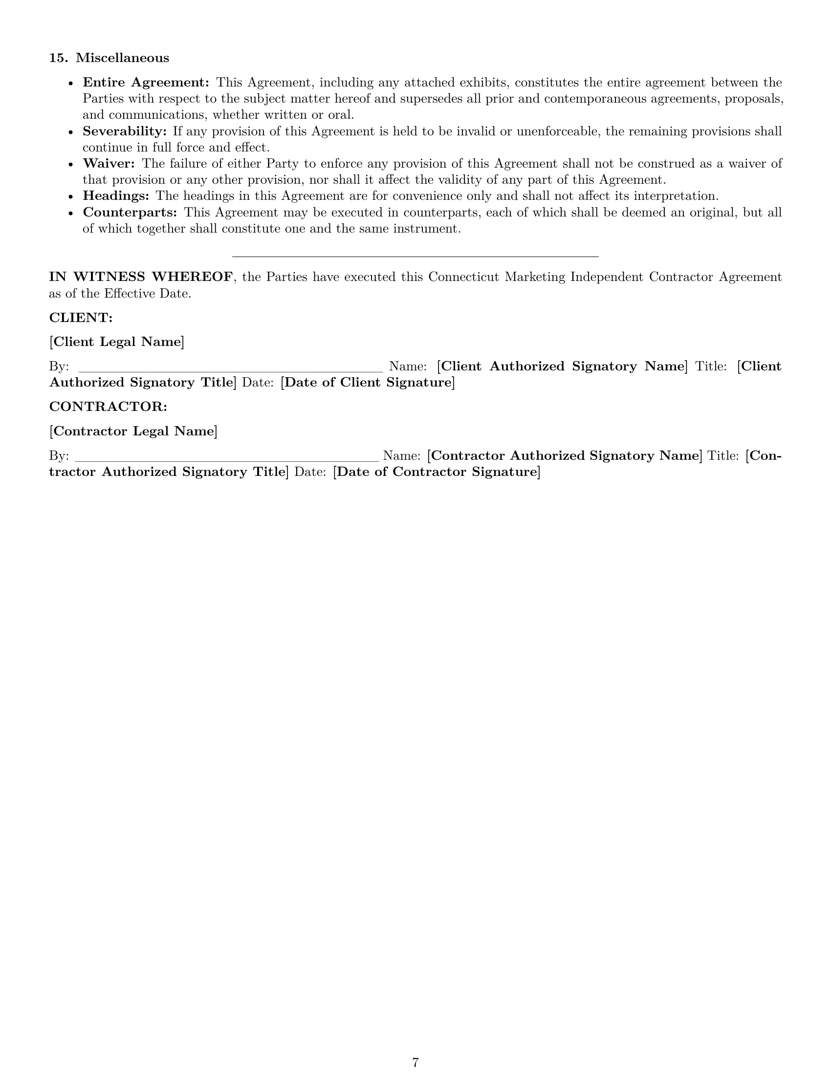 Preview page 7 of Pro Connecticut marketing independent contractor agreement template