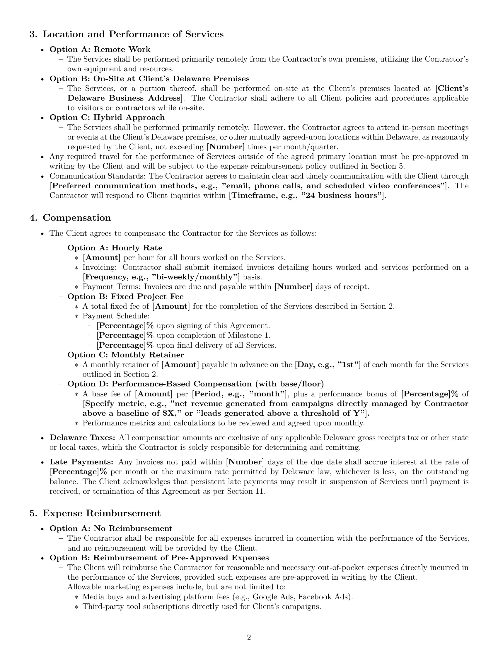 Preview page 2 of Pro Delaware marketing independent contractor agreement template