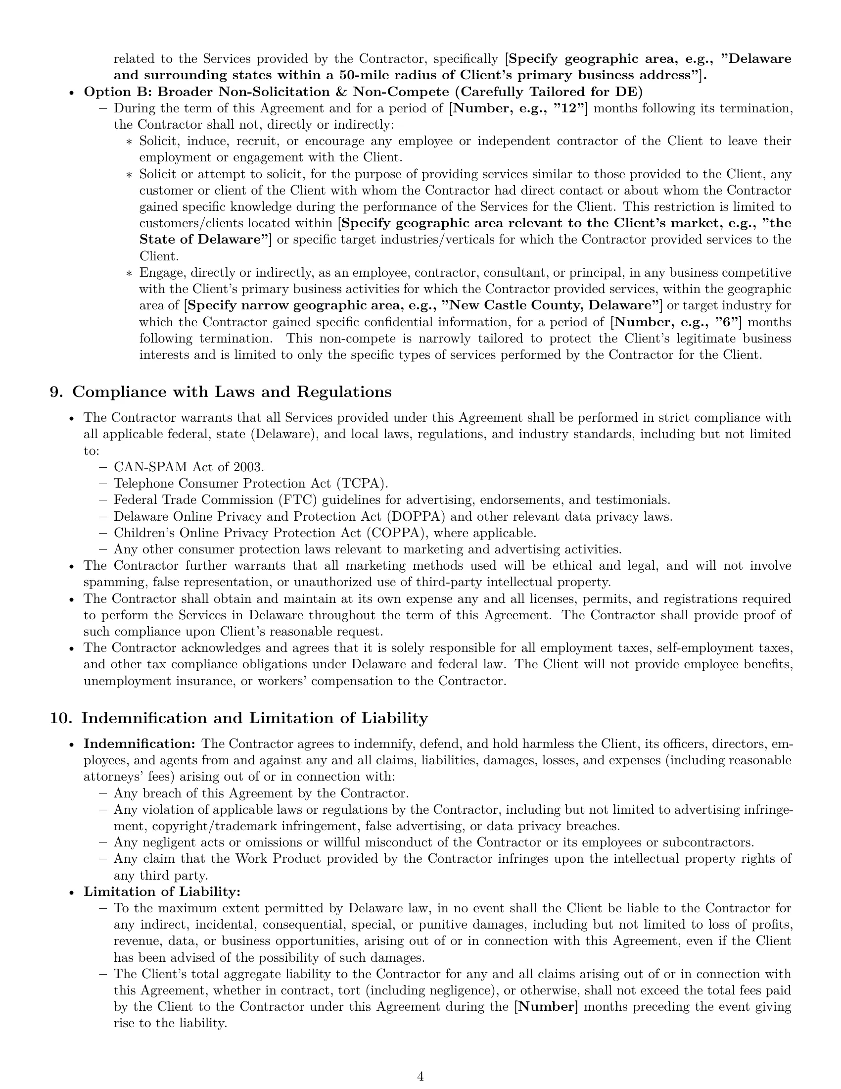 Preview page 4 of Pro Delaware marketing independent contractor agreement template