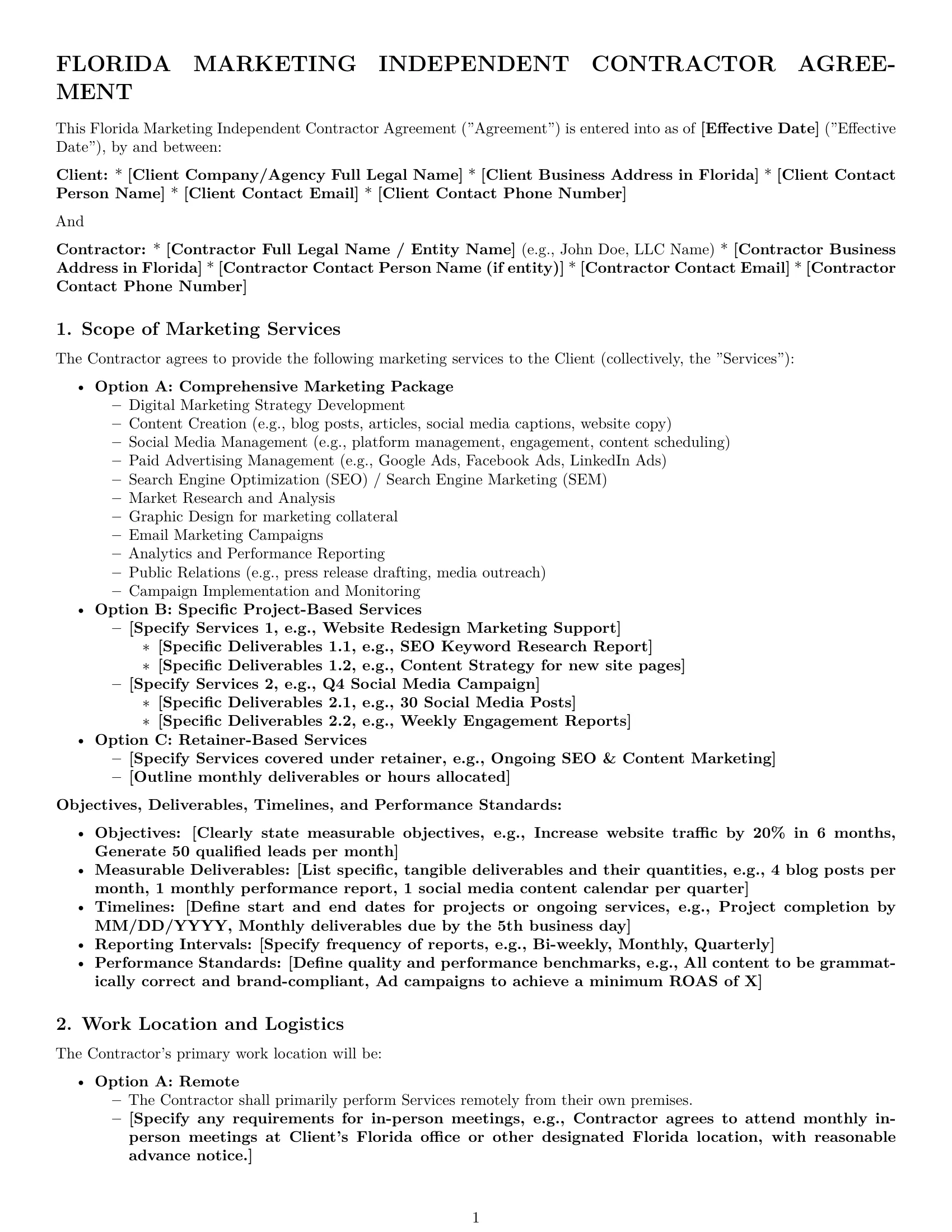Preview page 1 of Pro Florida marketing independent contractor agreement template