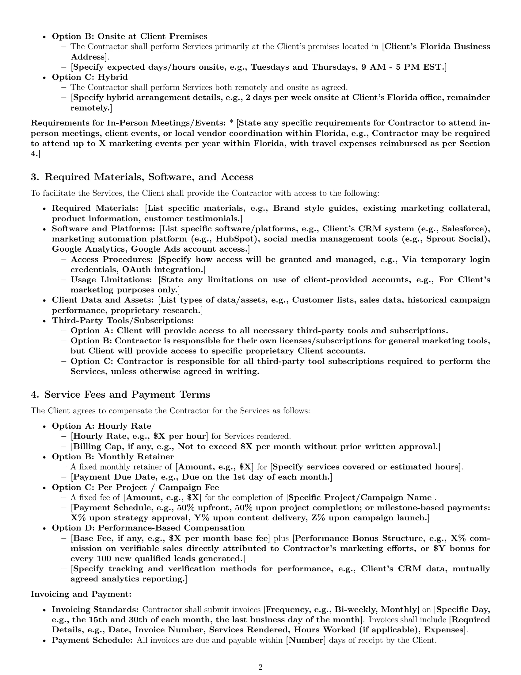 Preview page 2 of Pro Florida marketing independent contractor agreement template