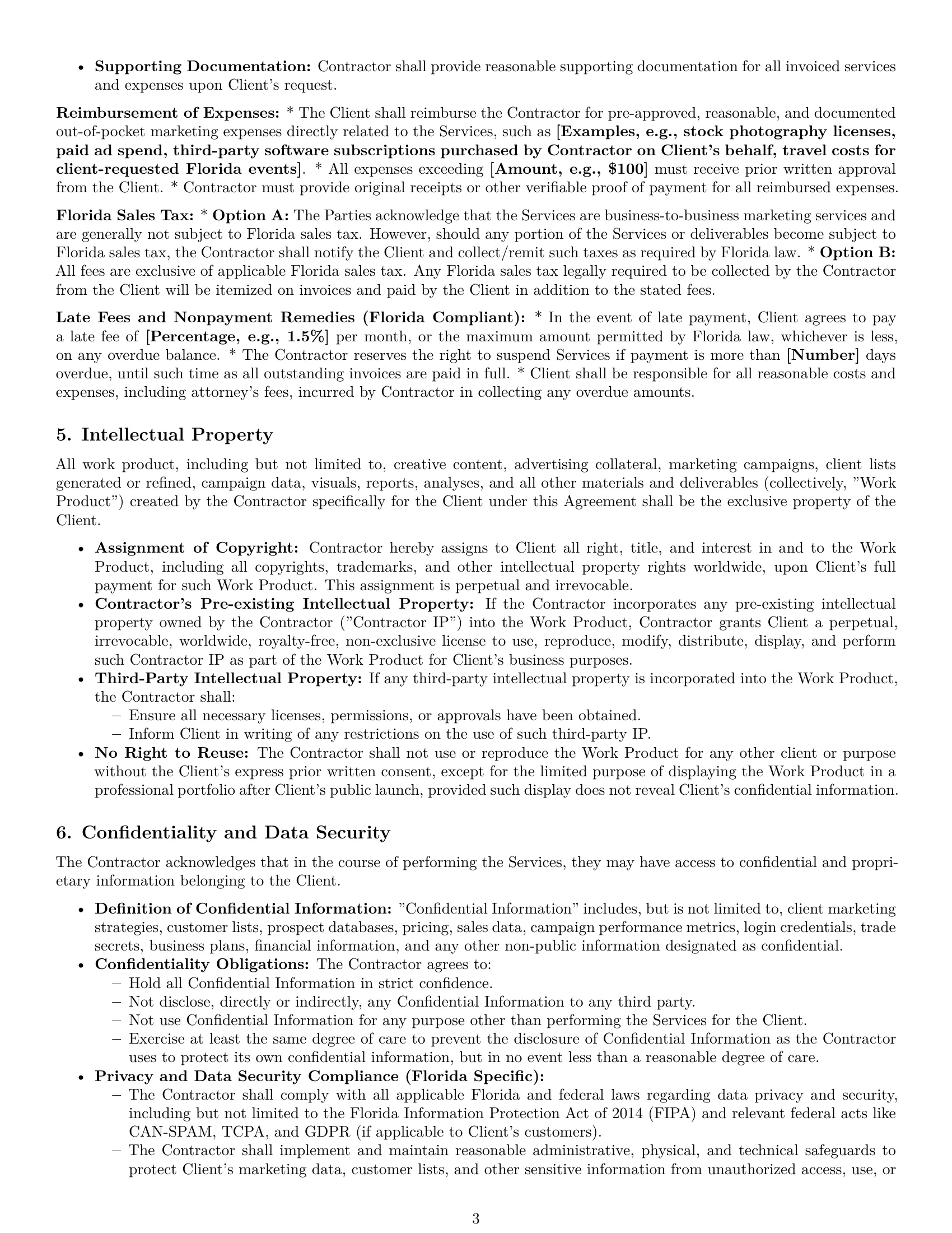 Preview page 3 of Pro Florida marketing independent contractor agreement template