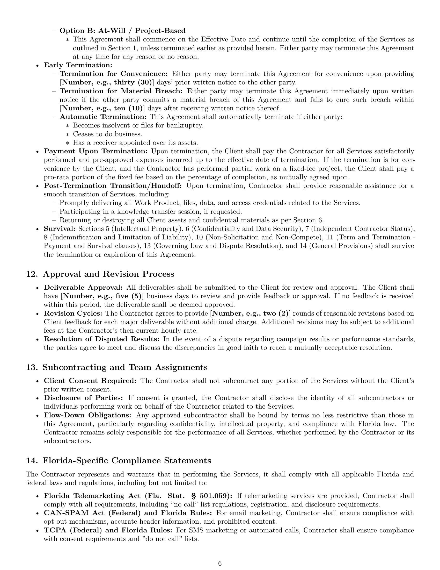 Preview page 6 of Pro Florida marketing independent contractor agreement template