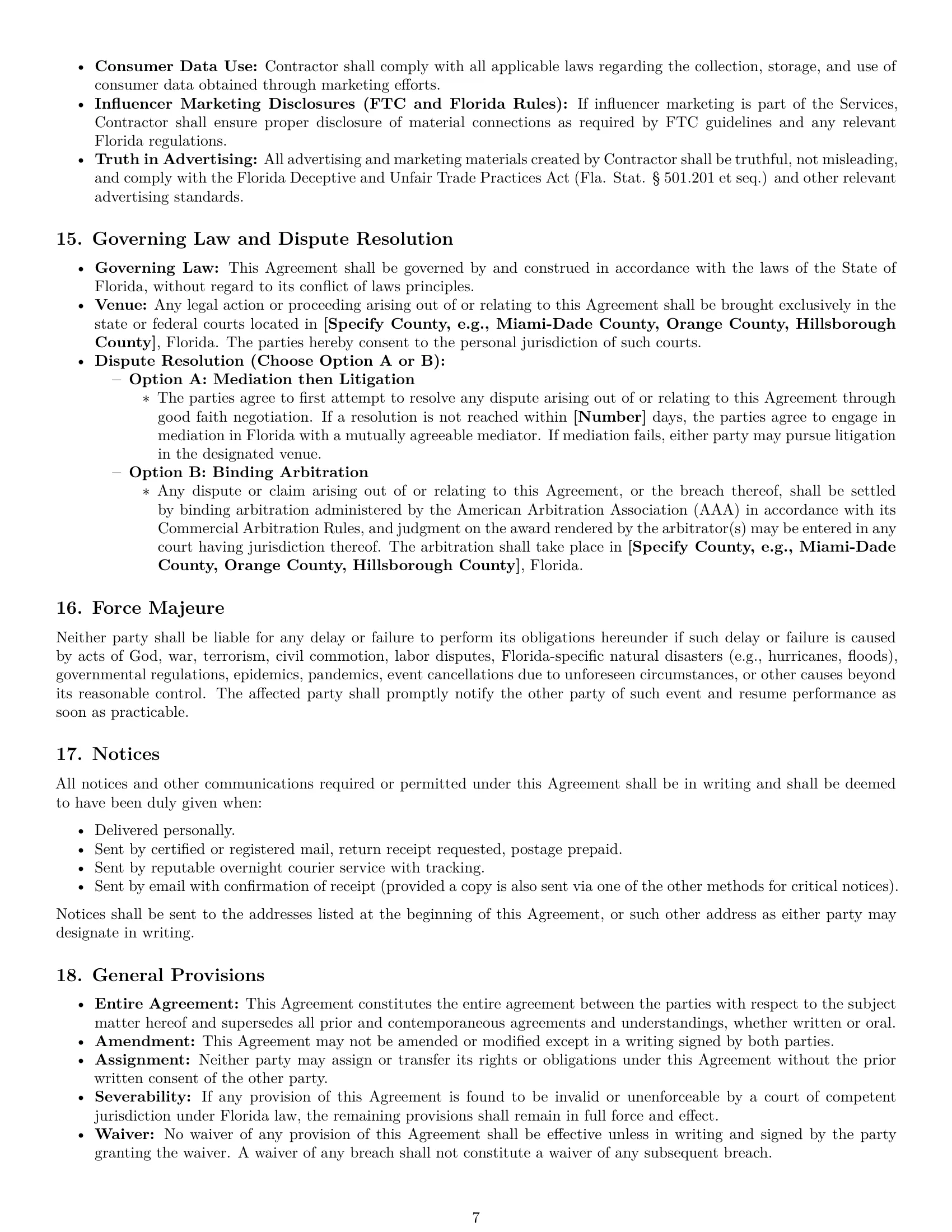 Preview page 7 of Pro Florida marketing independent contractor agreement template