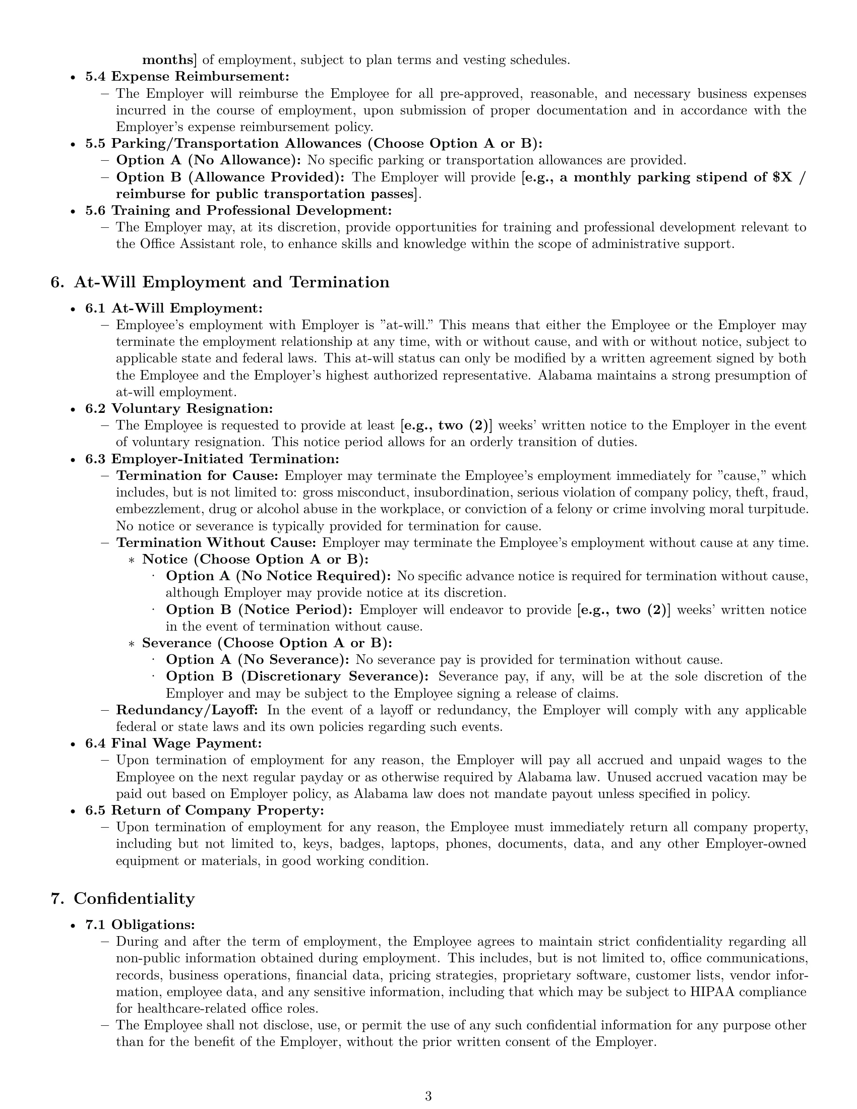Preview page 3 of Pro Alabama office assistant employment contract template