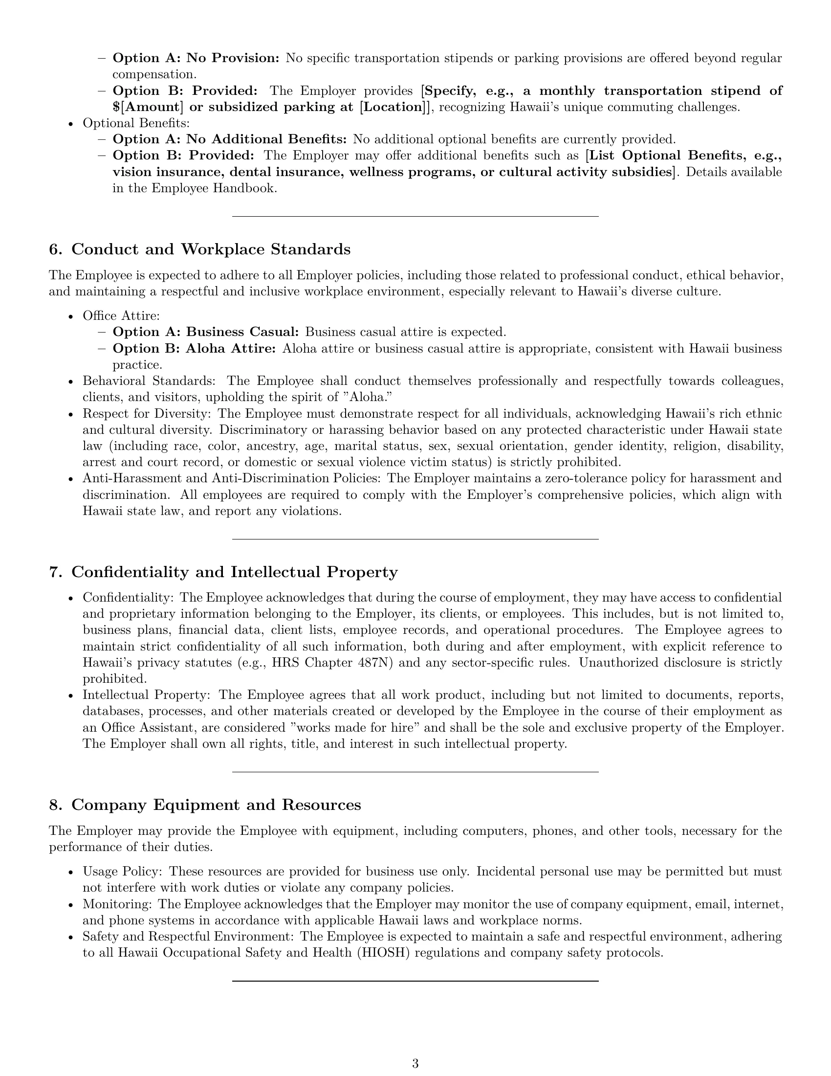Preview page 3 of Pro Hawaii office assistant employment contract template