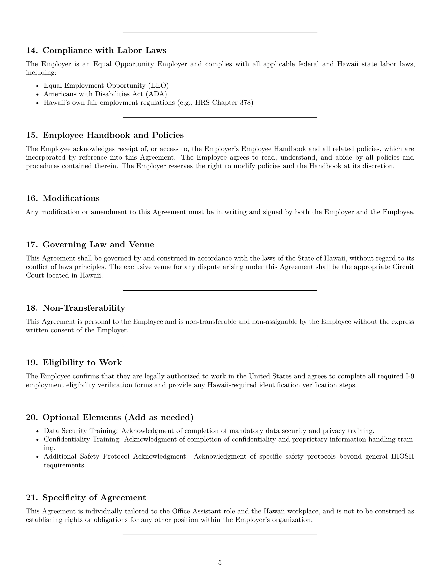 Preview page 5 of Pro Hawaii office assistant employment contract template