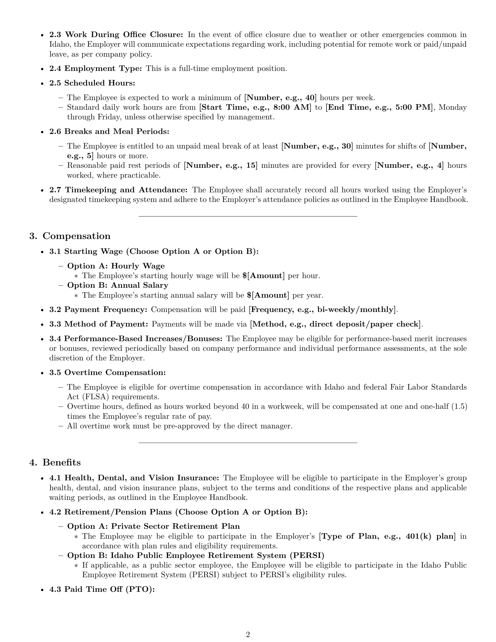 Preview page 2 of Pro Idaho office assistant employment contract template