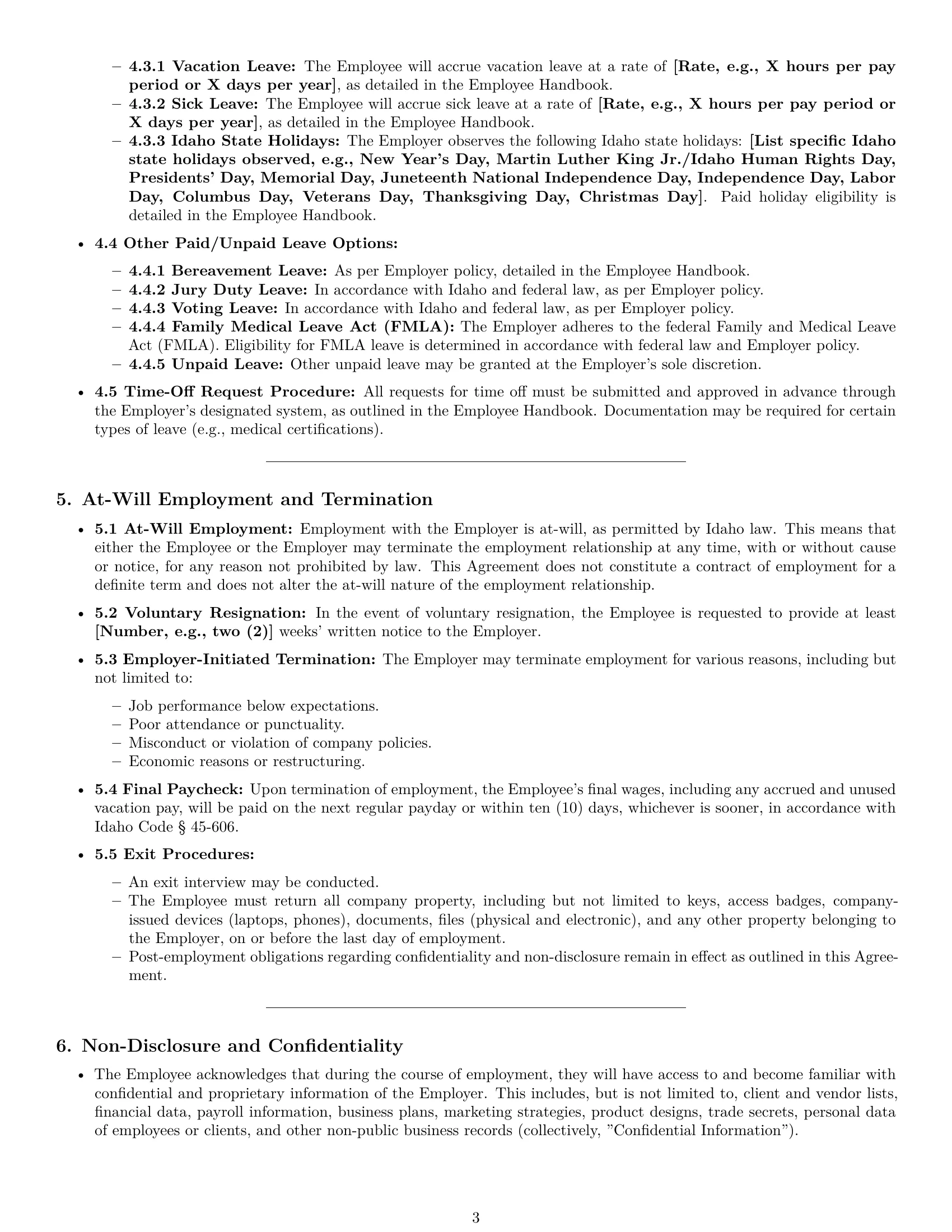 Preview page 3 of Pro Idaho office assistant employment contract template