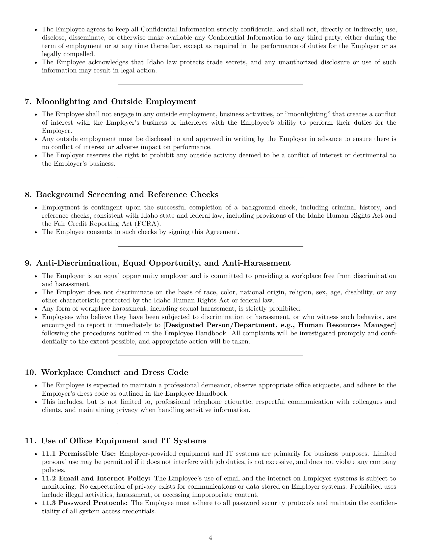 Preview page 4 of Pro Idaho office assistant employment contract template