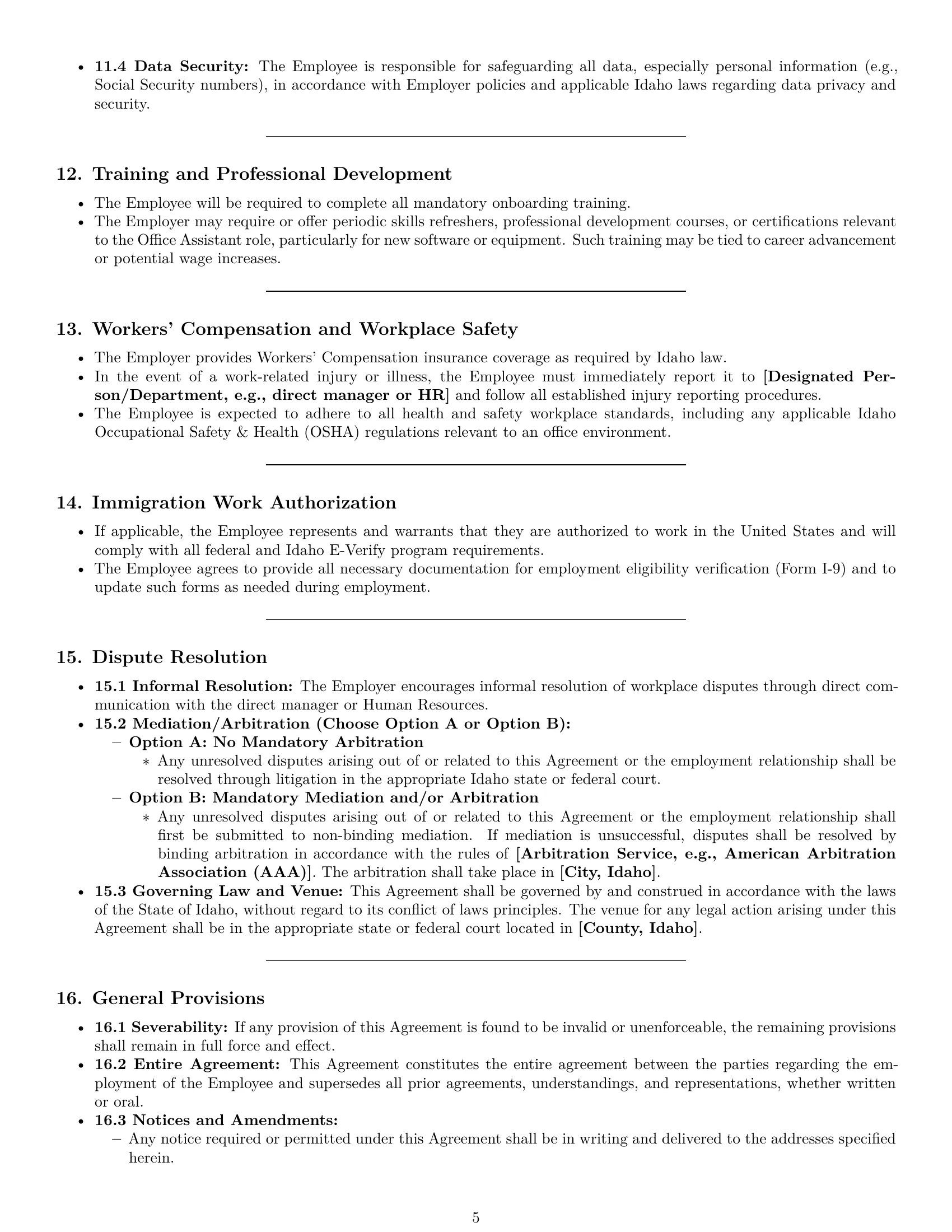 Preview page 5 of Pro Idaho office assistant employment contract template