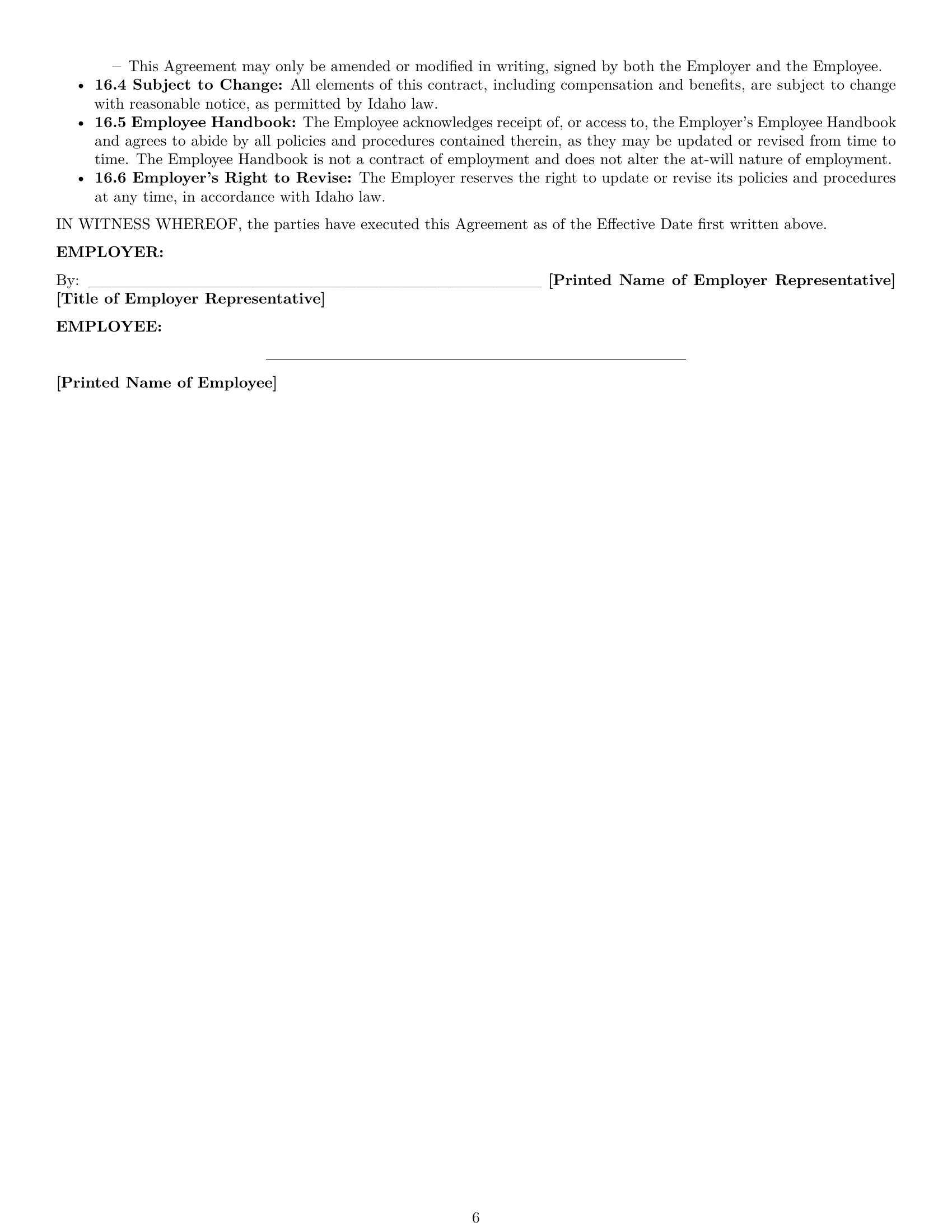 Preview page 6 of Pro Idaho office assistant employment contract template