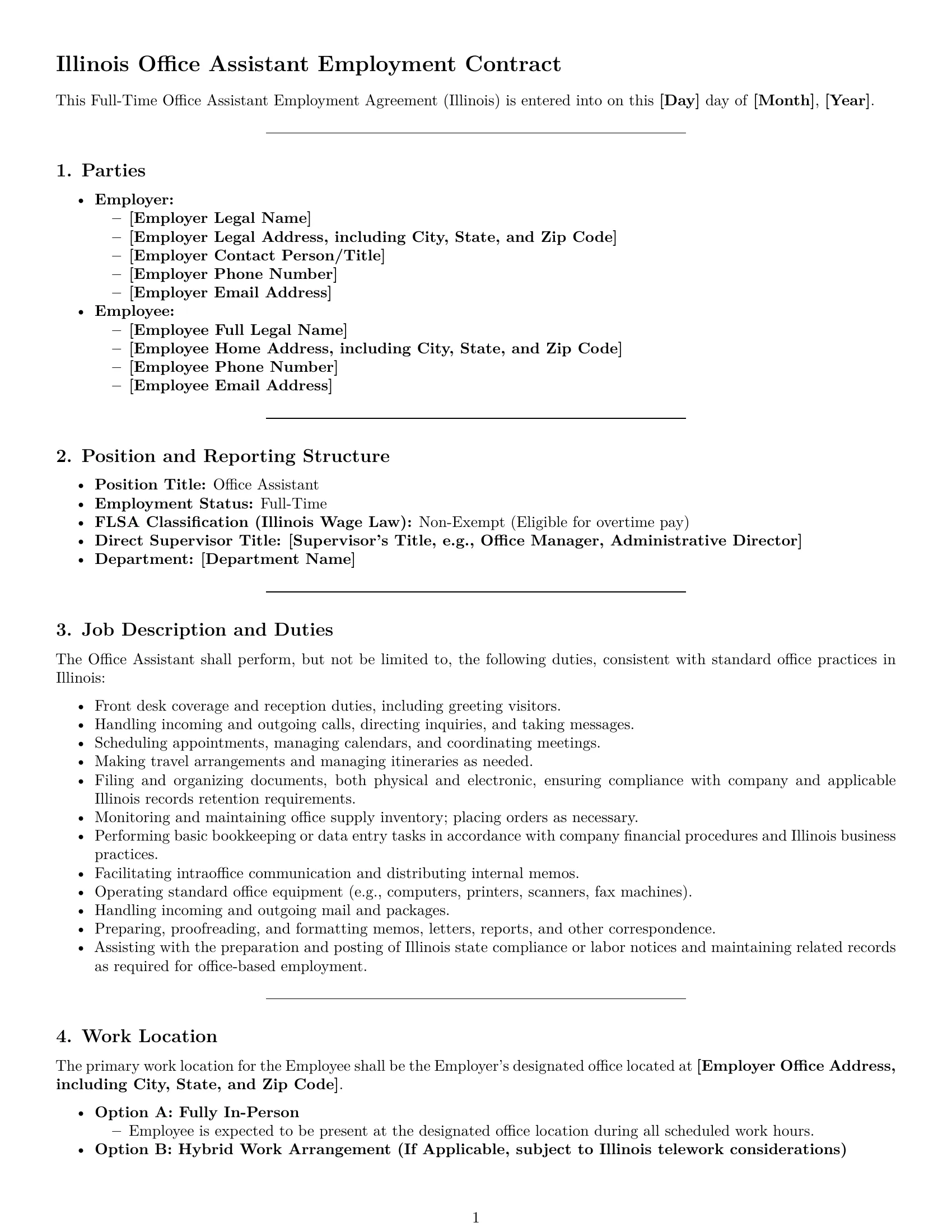 Preview page 1 of Pro Illinois office assistant employment contract template