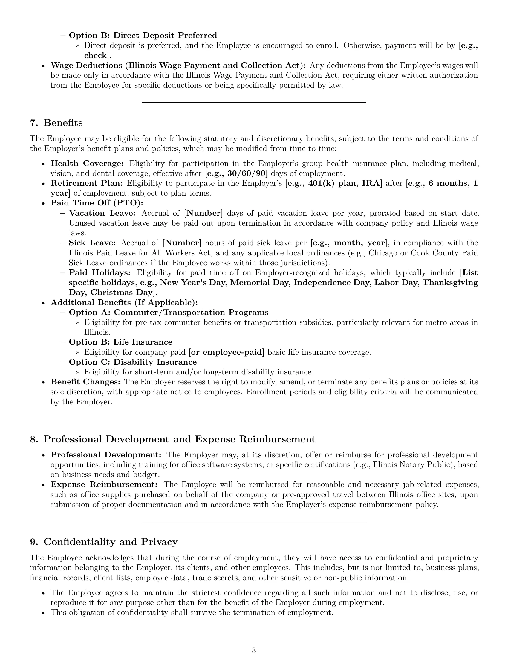 Preview page 3 of Pro Illinois office assistant employment contract template