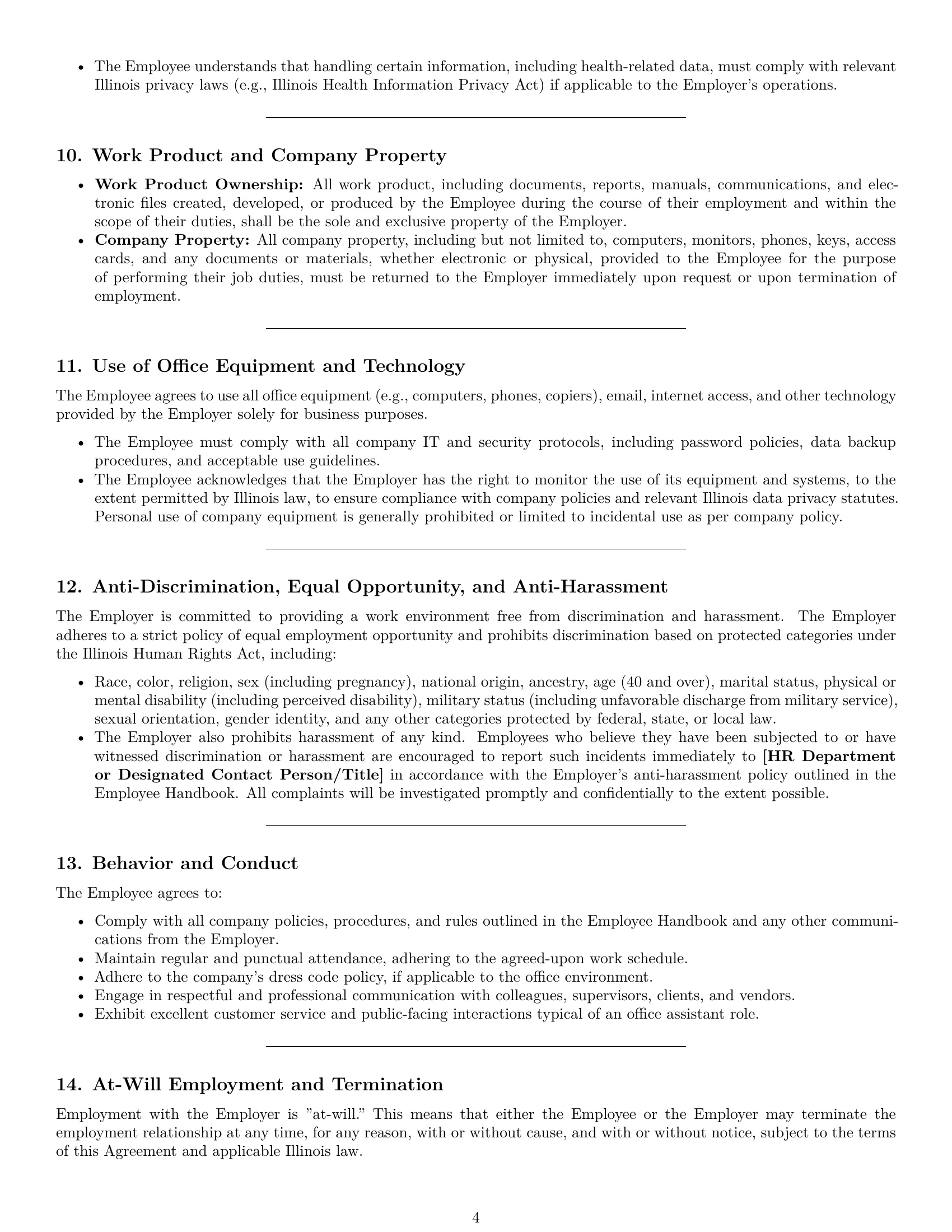 Preview page 4 of Pro Illinois office assistant employment contract template