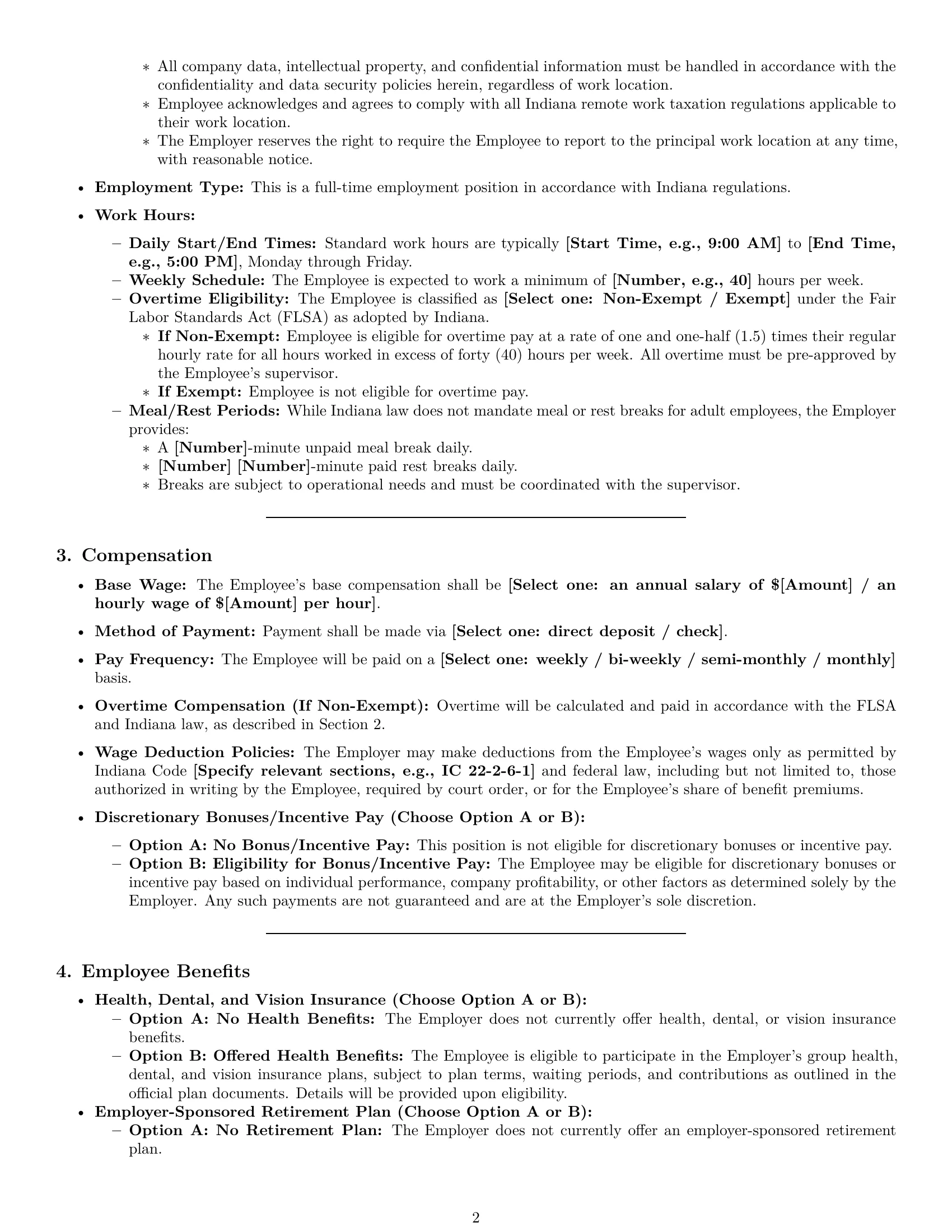 Preview page 2 of Pro Indiana office assistant employment contract template