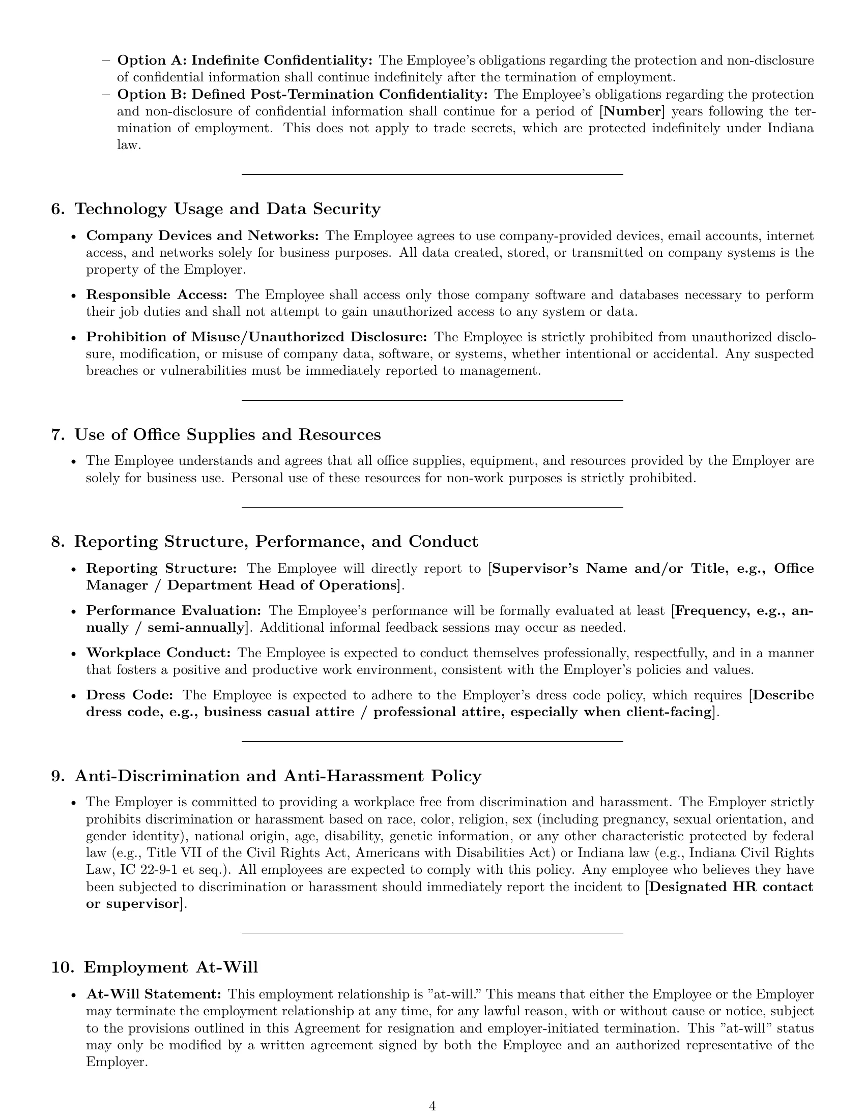 Preview page 4 of Pro Indiana office assistant employment contract template
