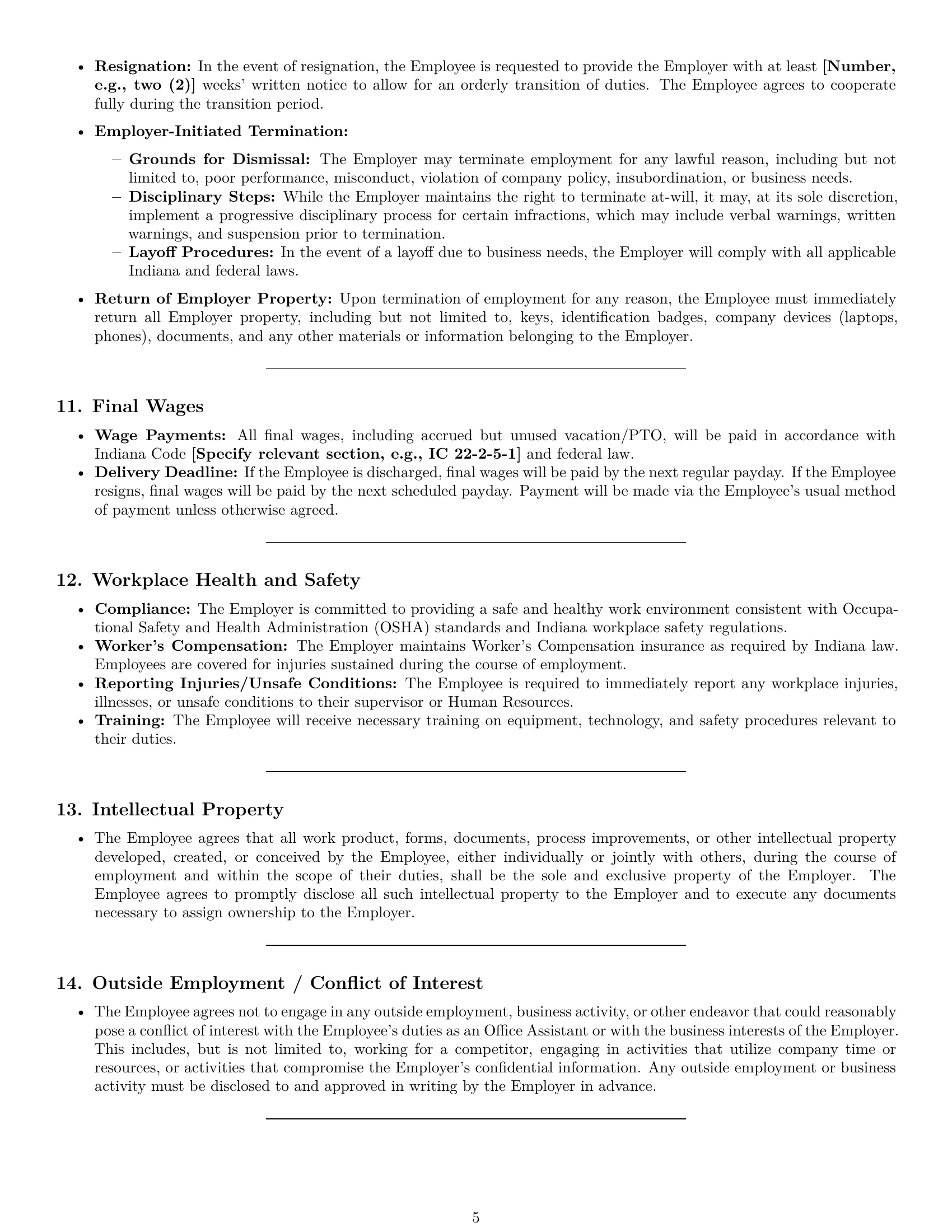 Preview page 5 of Pro Indiana office assistant employment contract template