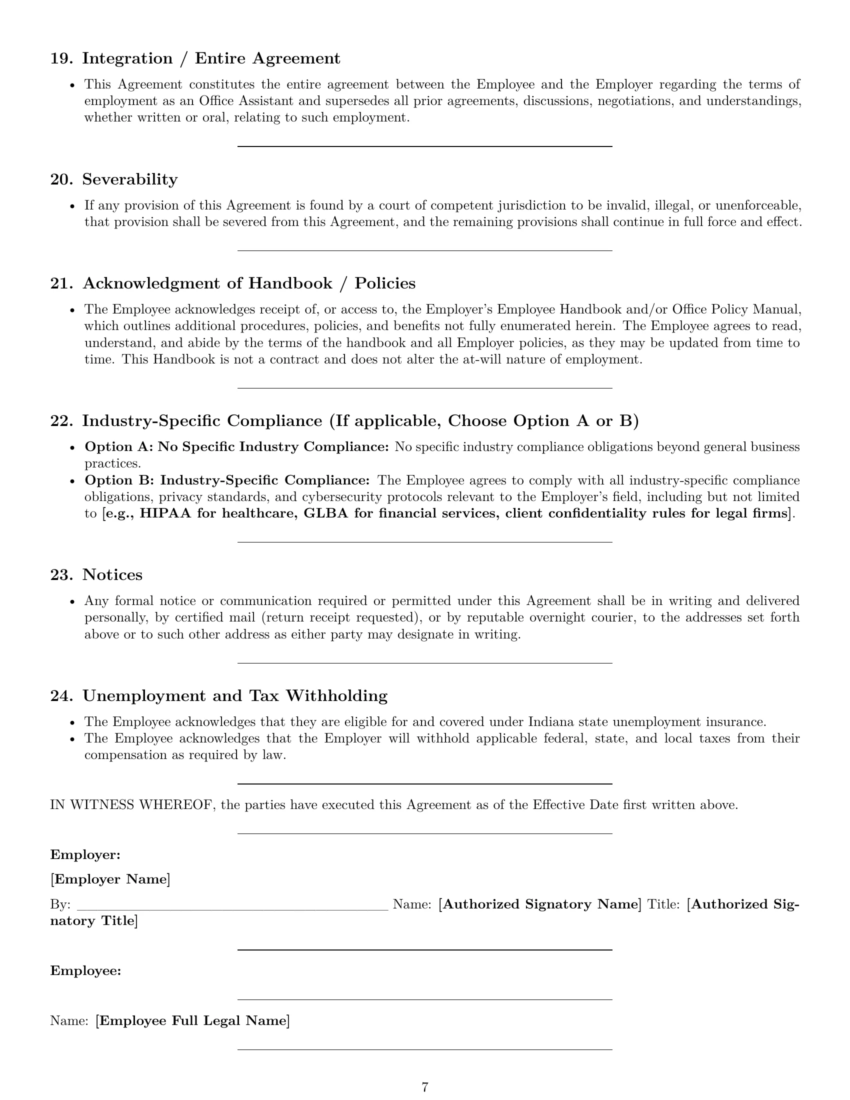 Preview page 7 of Pro Indiana office assistant employment contract template