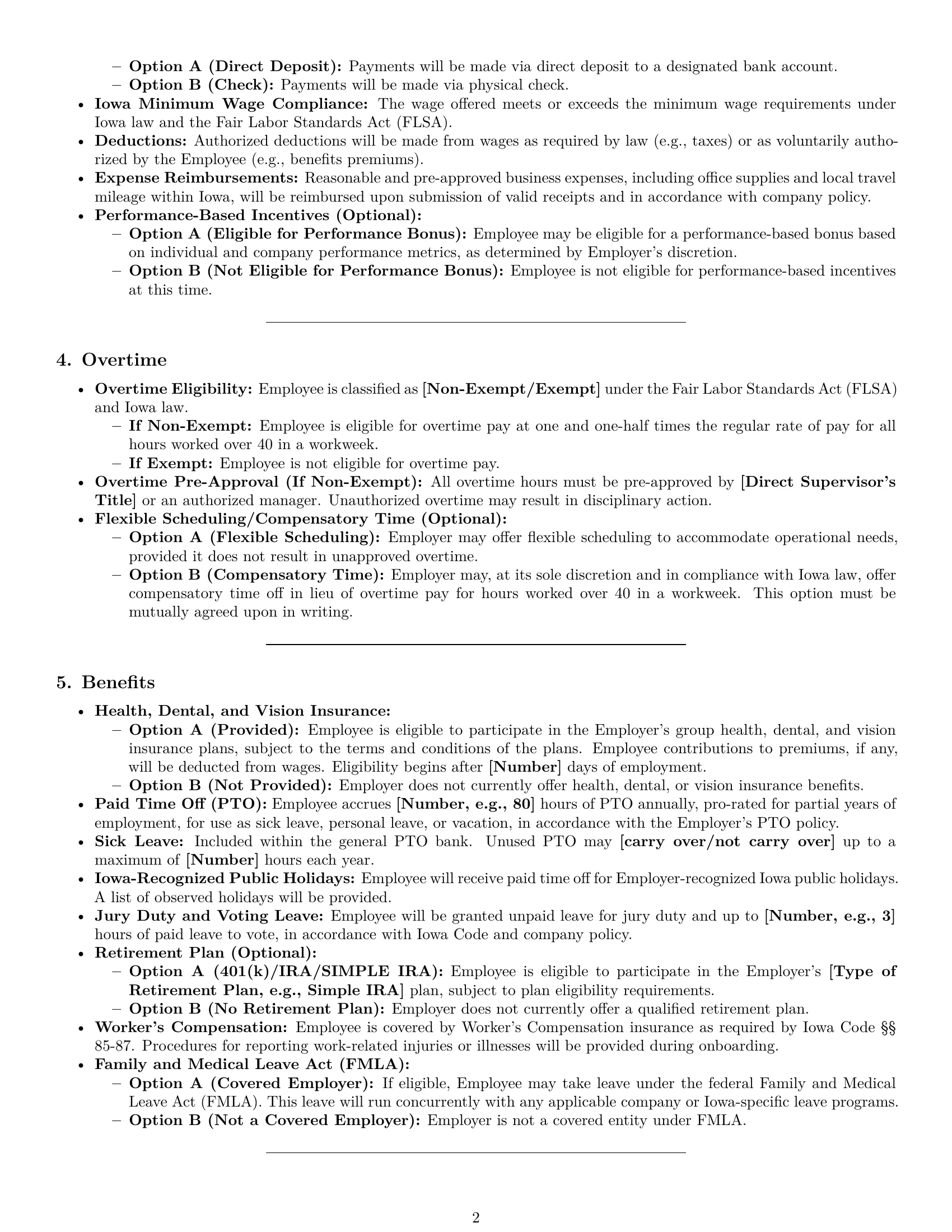 Preview page 2 of Pro Iowa office assistant employment contract template