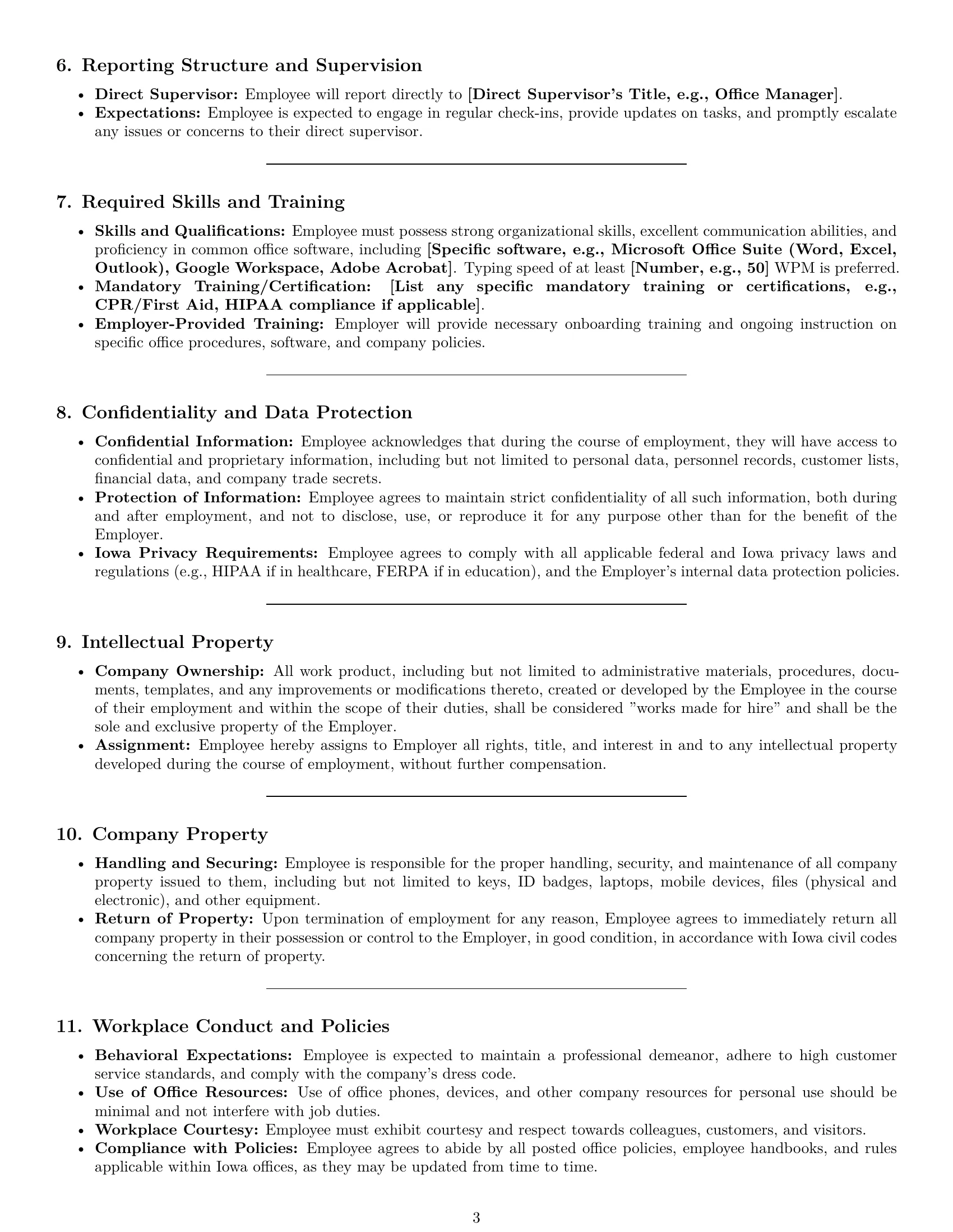 Preview page 3 of Pro Iowa office assistant employment contract template