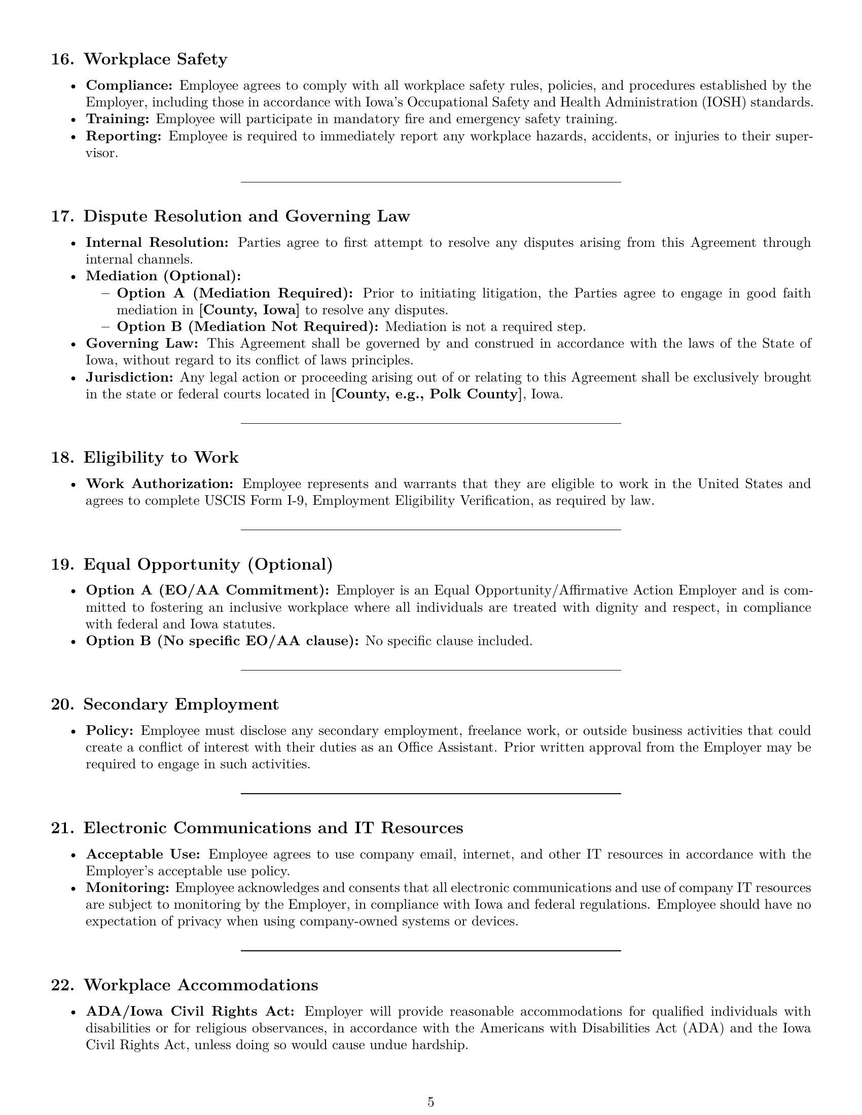 Preview page 5 of Pro Iowa office assistant employment contract template