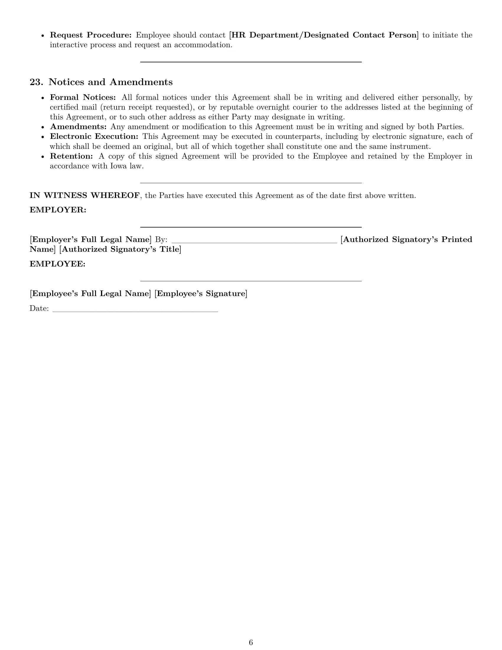 Preview page 6 of Pro Iowa office assistant employment contract template