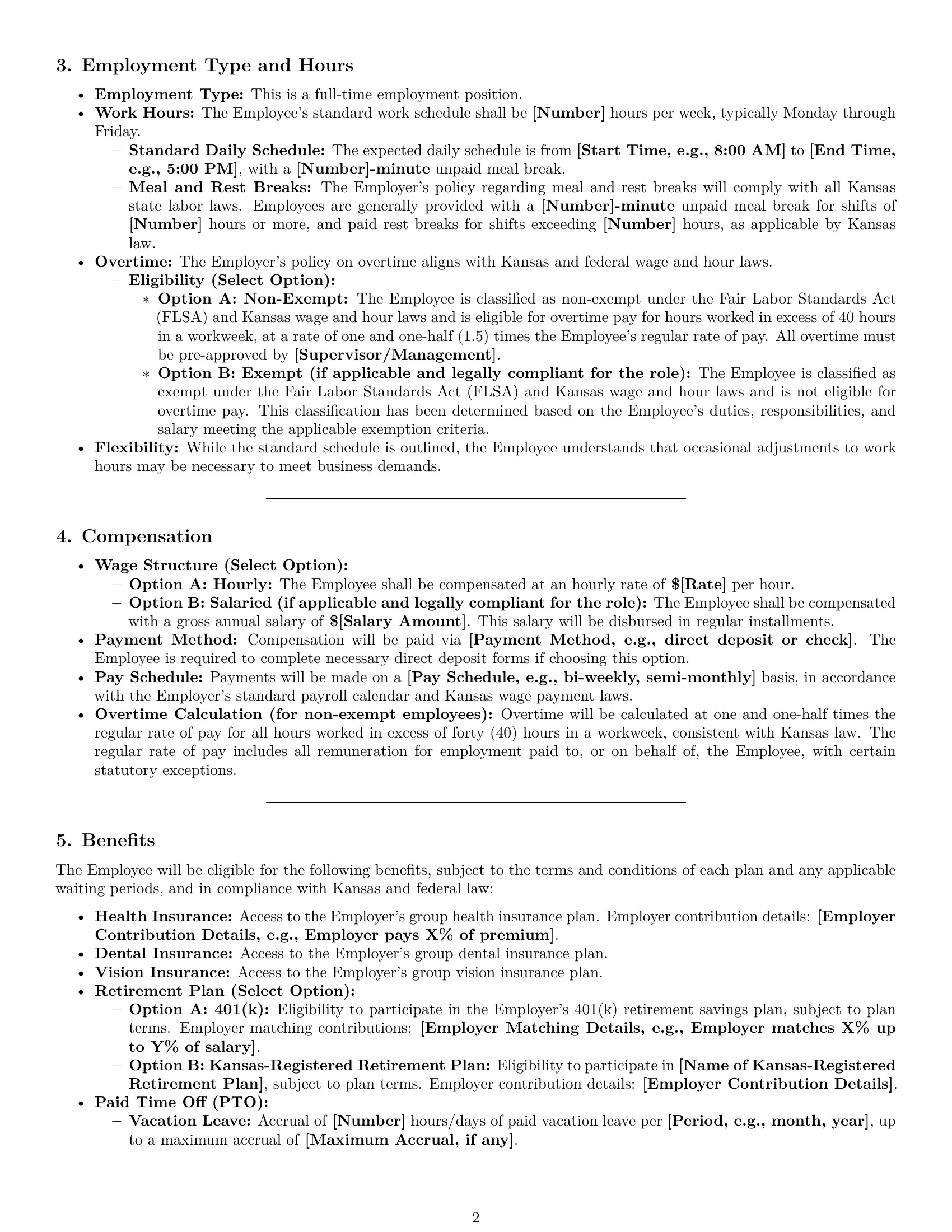 Preview page 2 of Pro Kansas office assistant employment contract template