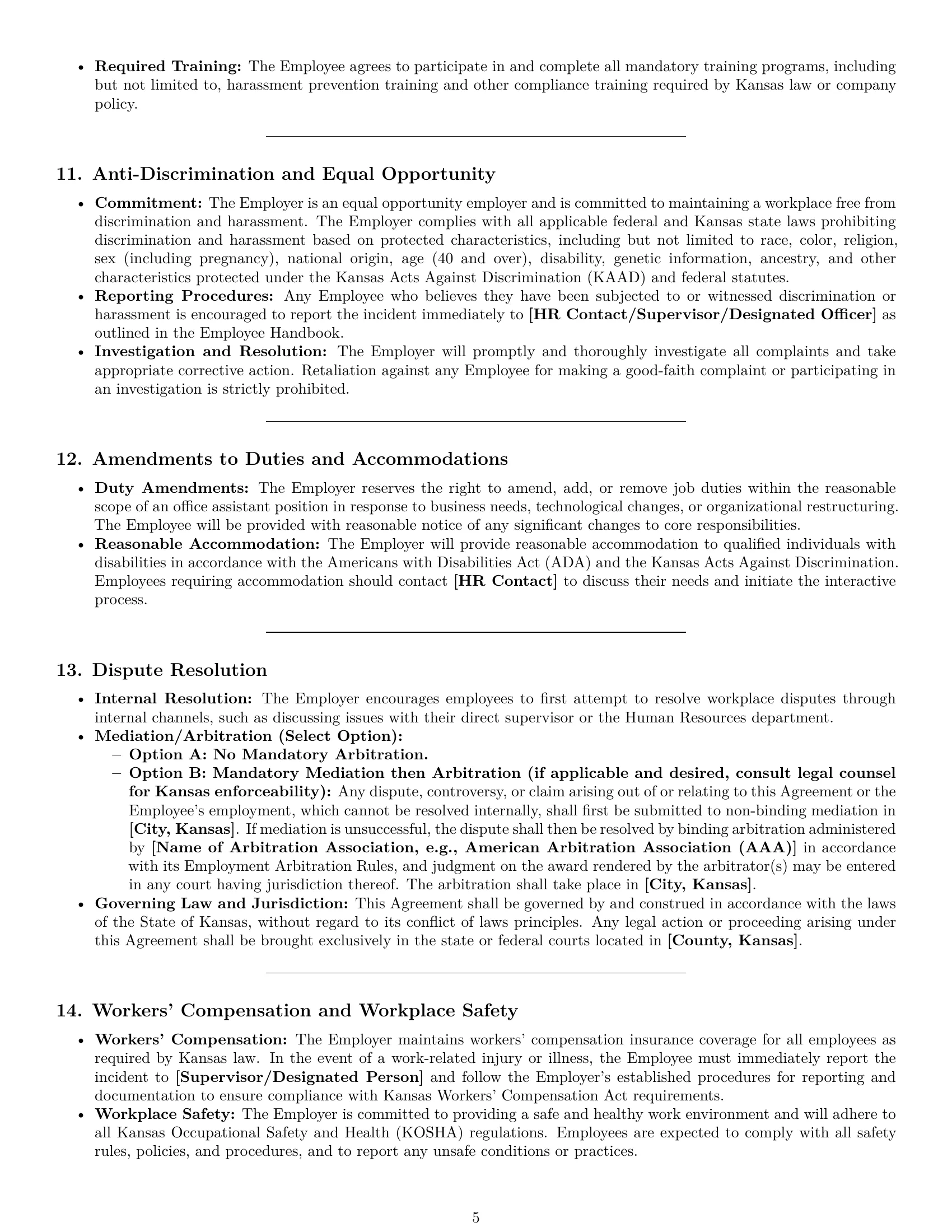 Preview page 5 of Pro Kansas office assistant employment contract template