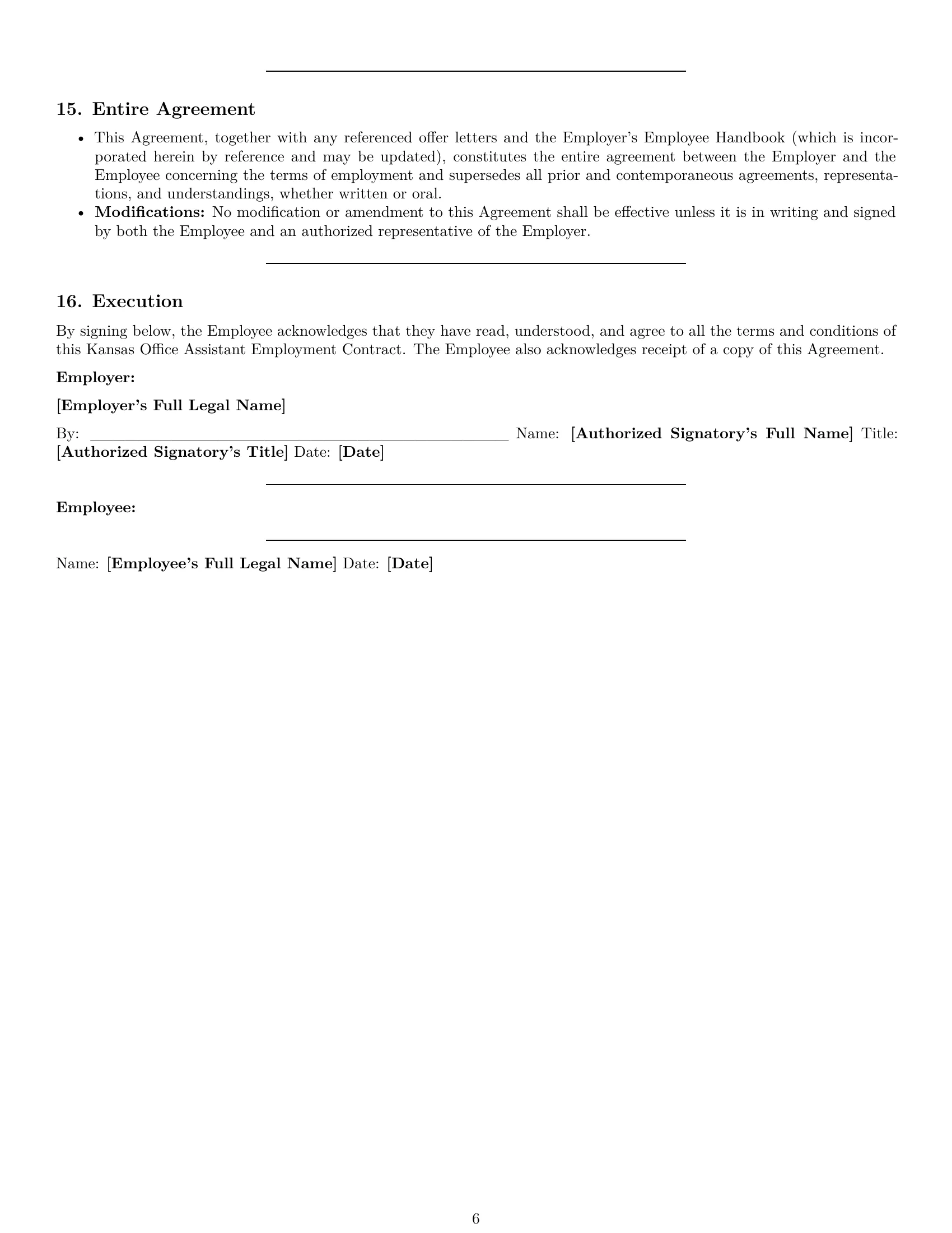 Preview page 6 of Pro Kansas office assistant employment contract template