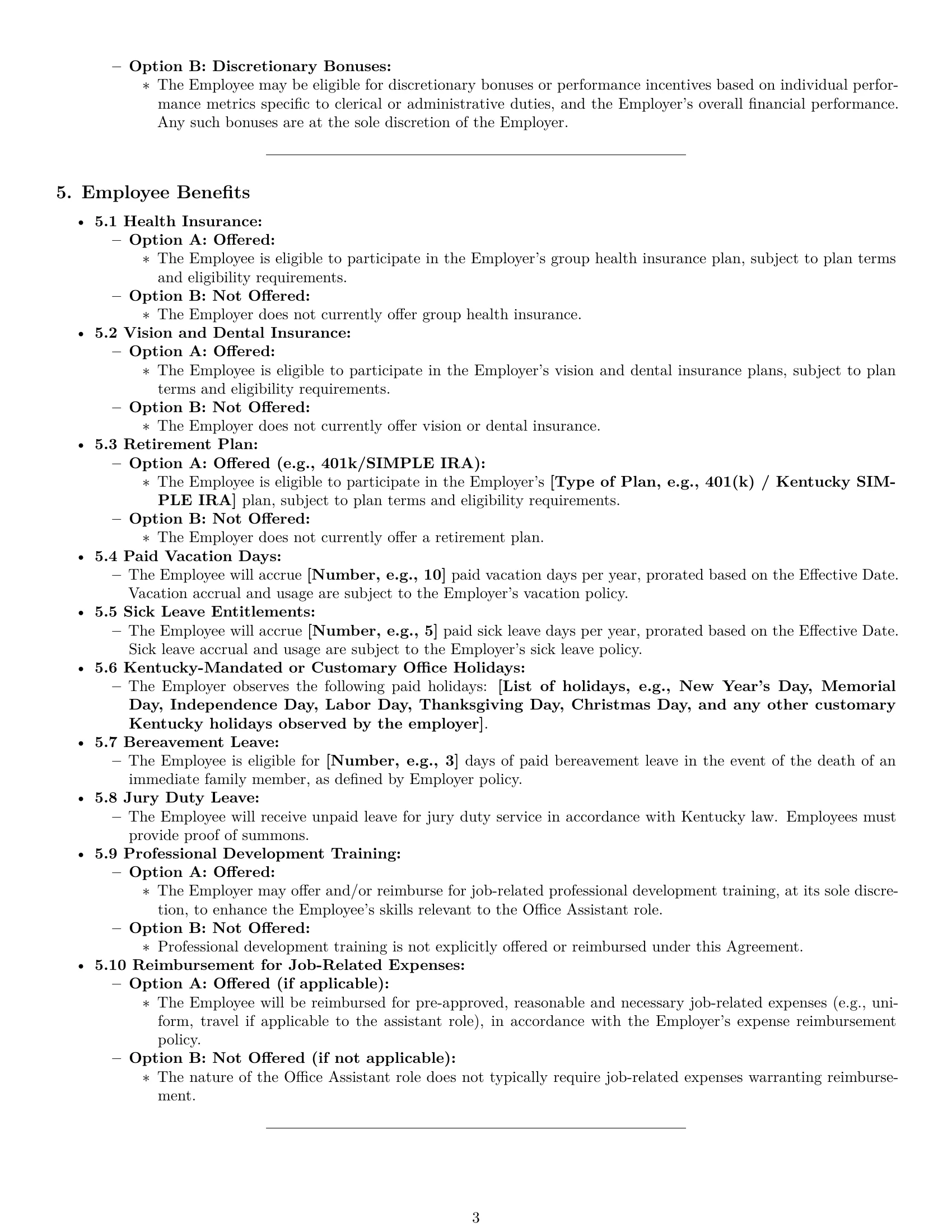 Preview page 3 of Pro Kentucky office assistant employment contract template