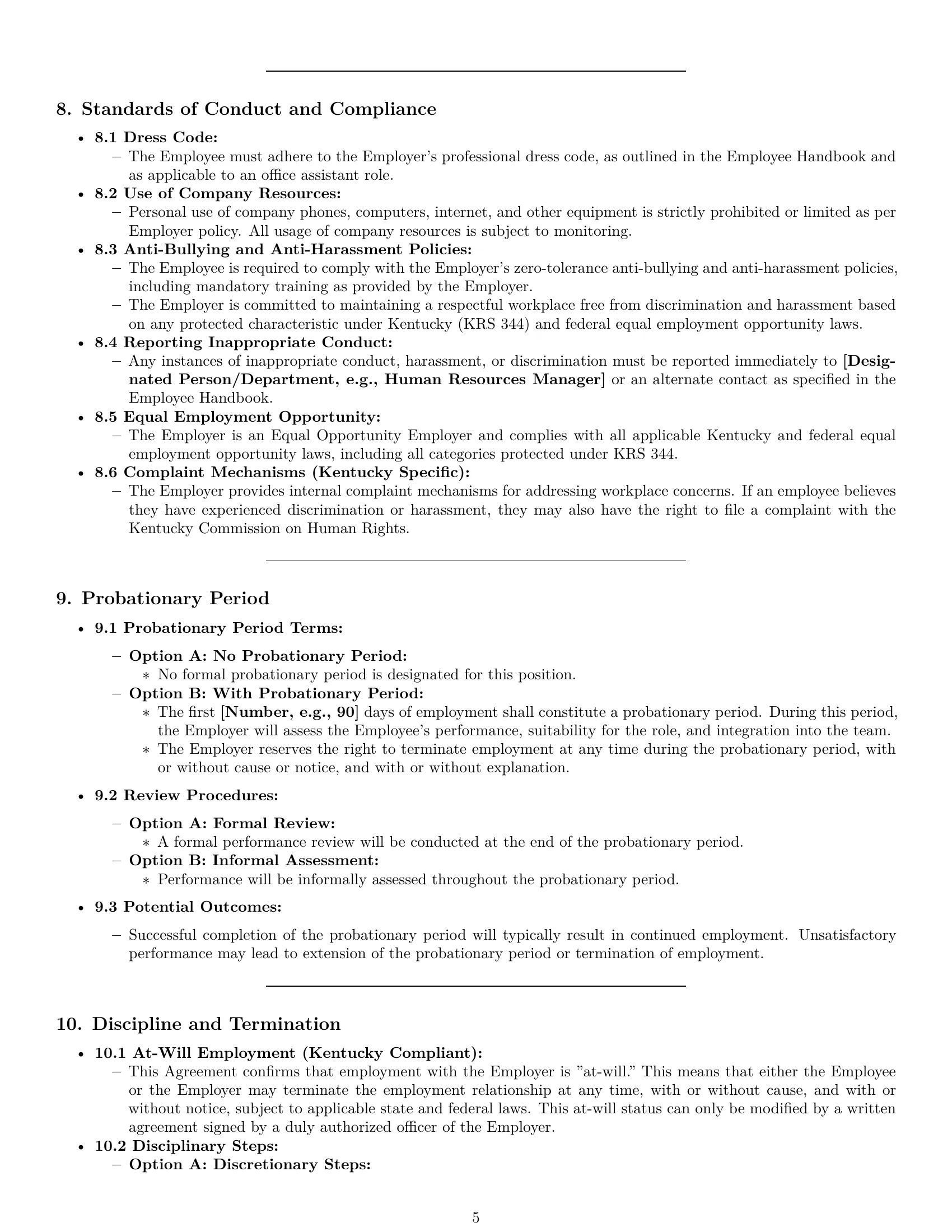 Preview page 5 of Pro Kentucky office assistant employment contract template