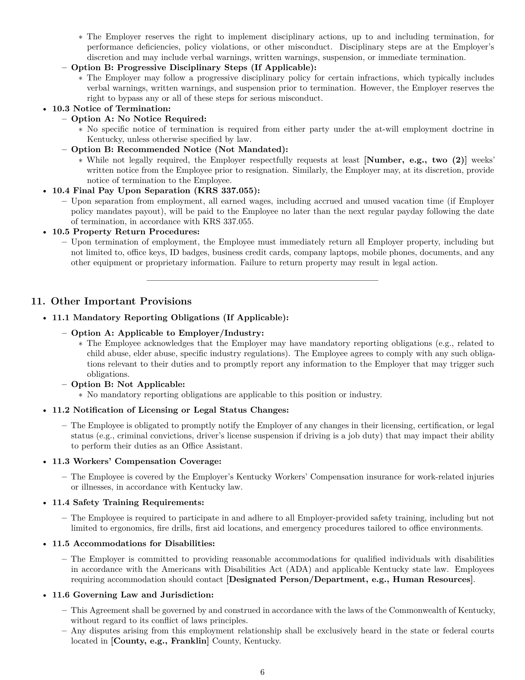 Preview page 6 of Pro Kentucky office assistant employment contract template