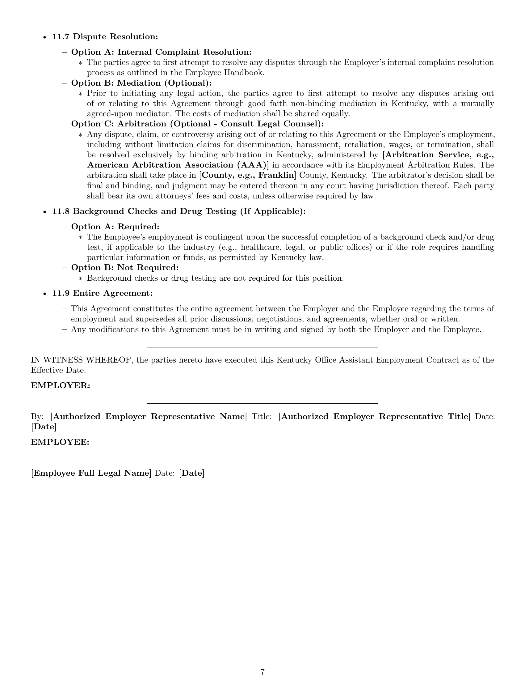 Preview page 7 of Pro Kentucky office assistant employment contract template